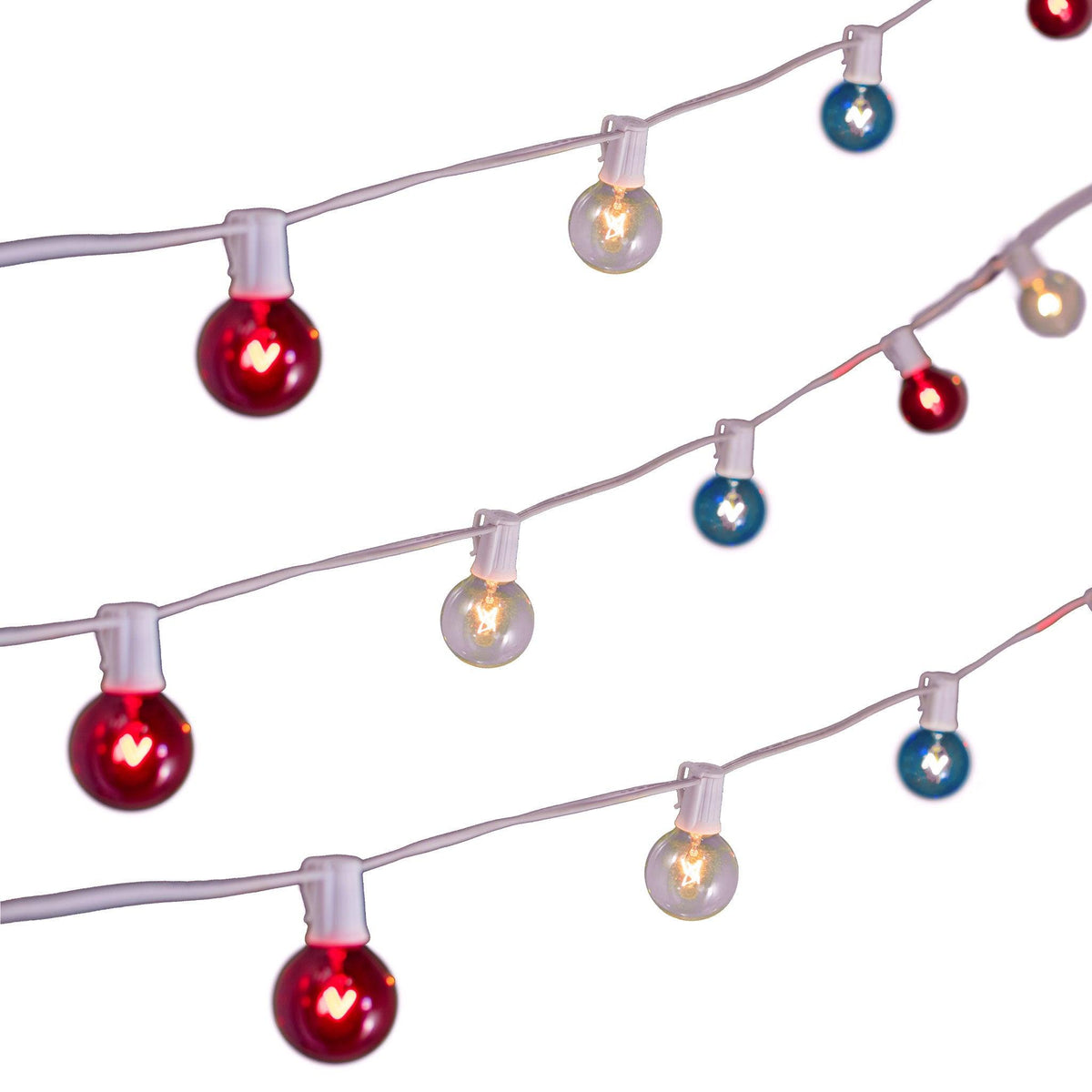 Lee Display's brand new 4th Of July G50 Globe Patio String Lights Set on sale now for the holiday season. Shop at leedisplay.com