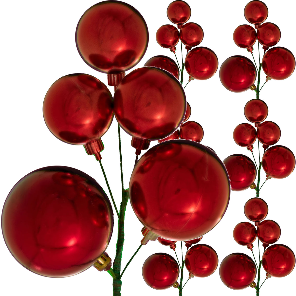 The Shiny Red San Rafael Style Ball Clusters come in sets of 6.