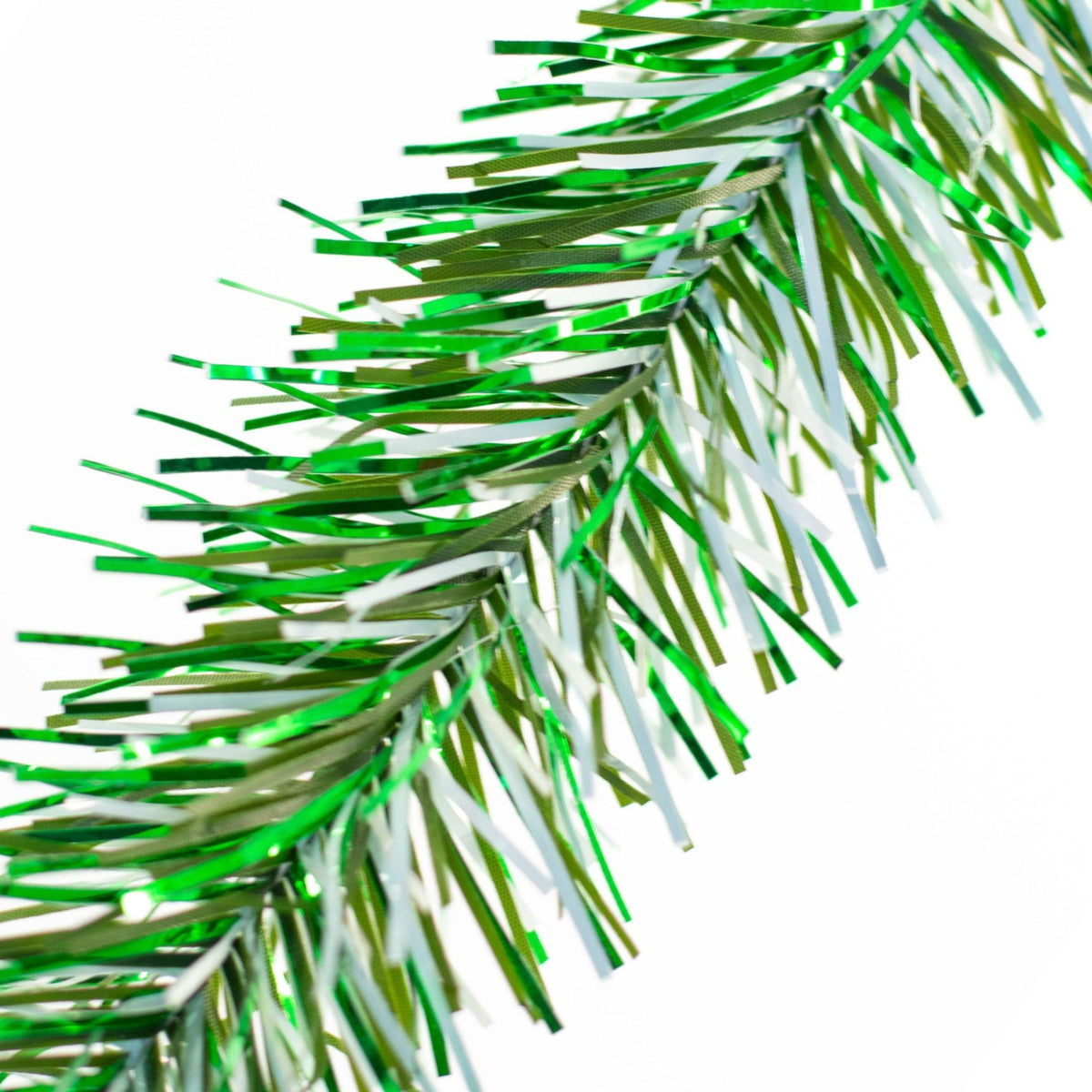 Lee Display's brand new 25ft Alpine Green and White Tinsel Garlands and Fringe Embellishments on sale at leedisplay.com