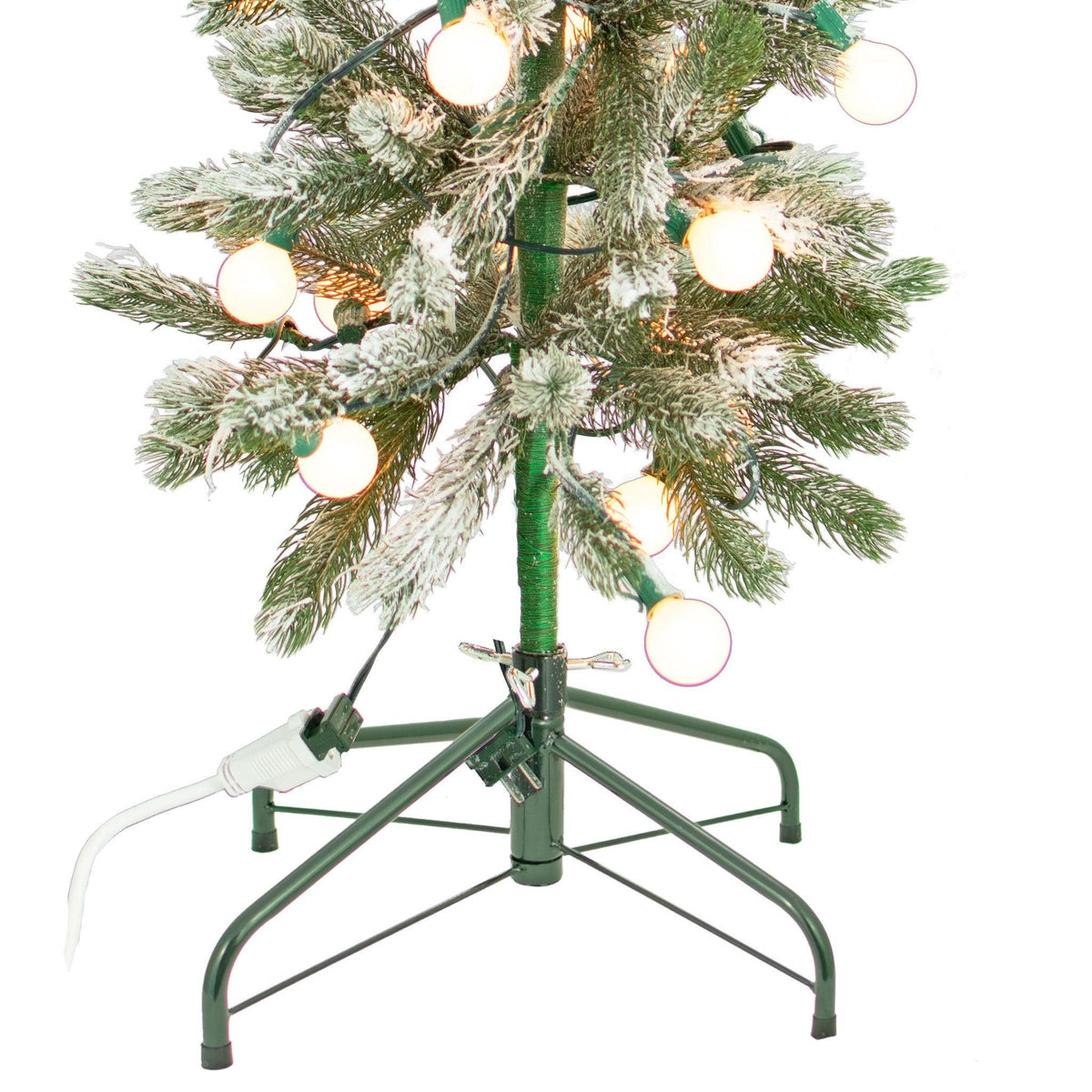 Lee Display's brand new Aspen Pine Christmas Trees are flocked with artificial white snow and lit with White G40 Lights.  Shop now at leedisplay.com