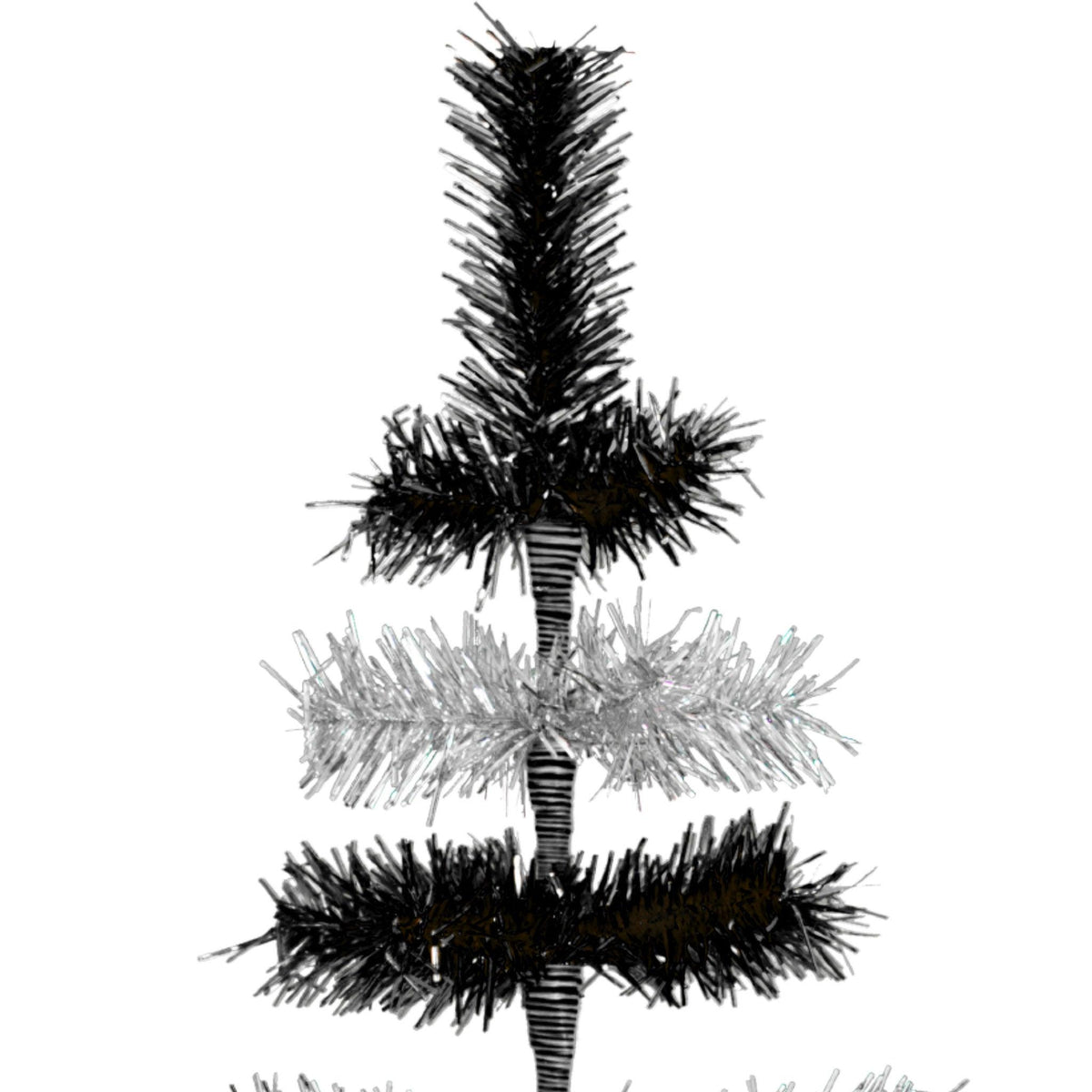 Black & Silver Layered Tinsel Christmas Trees!    Decorate for the holidays with a Shiny Black and Metallic Silver retro-style Christmas Tree.  On sale now at leedisplay.com