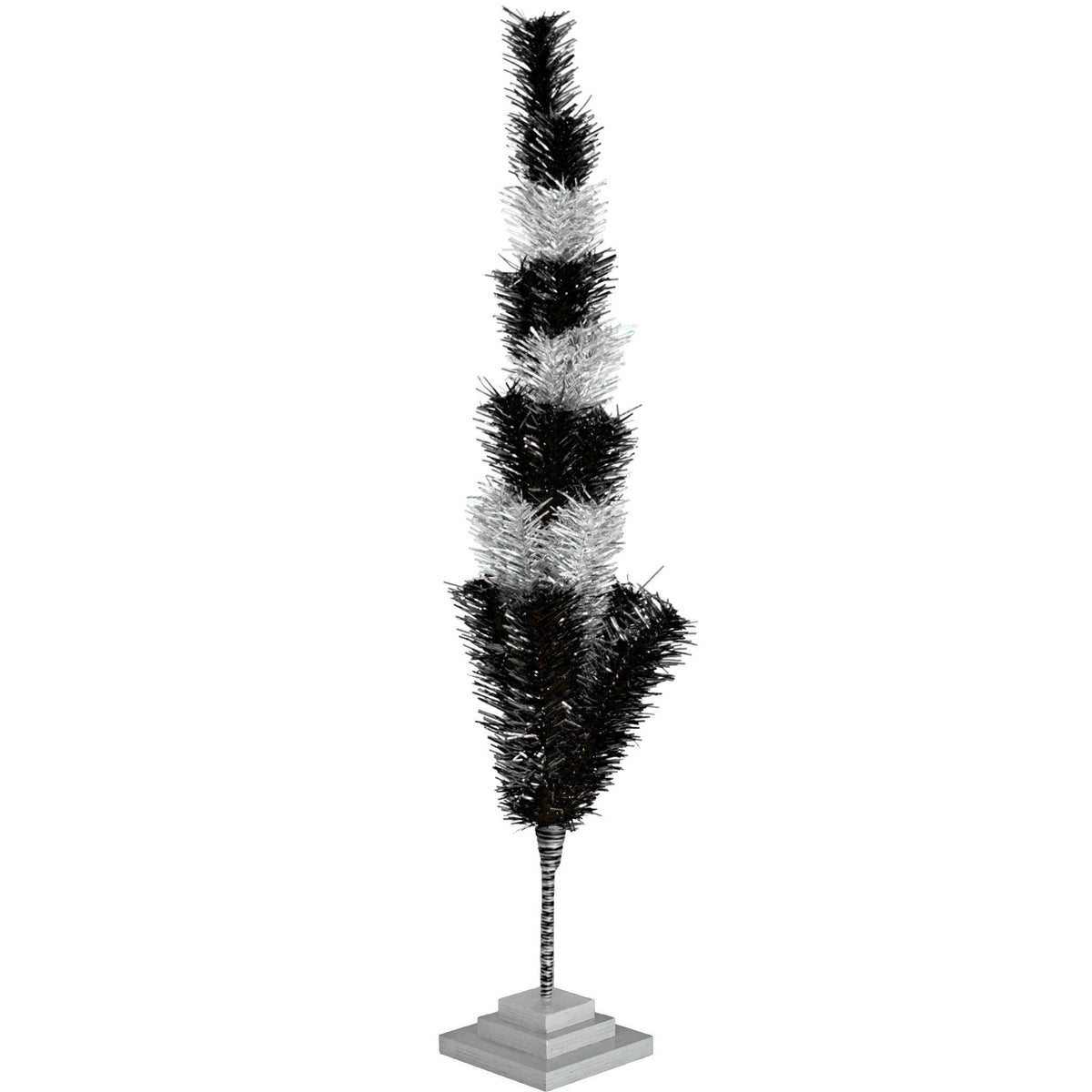 Black & Silver Layered Tinsel Christmas Trees!    Decorate for the holidays with a Shiny Black and Metallic Silver retro-style Christmas Tree.  On sale now at leedisplay.com