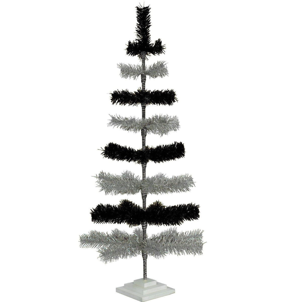 Black & Silver Layered Tinsel Christmas Trees! Decorate for the holidays with a Shiny Black and Metallic Silver retro-style Christmas Tree. On sale now at leedisplay.com