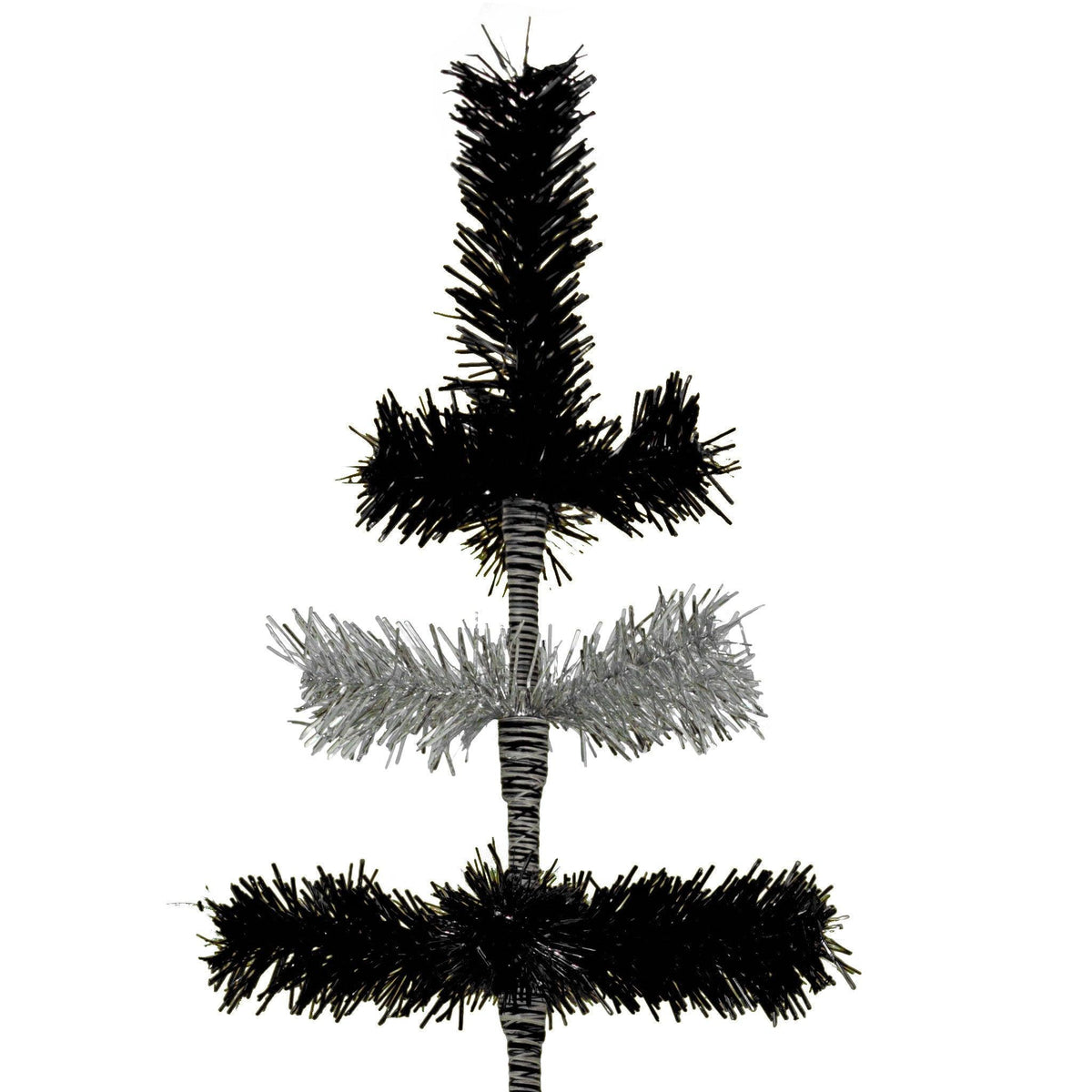 Black & Silver Layered Tinsel Christmas Trees! Decorate for the holidays with a Shiny Black and Metallic Silver retro-style Christmas Tree. On sale now at leedisplay.com