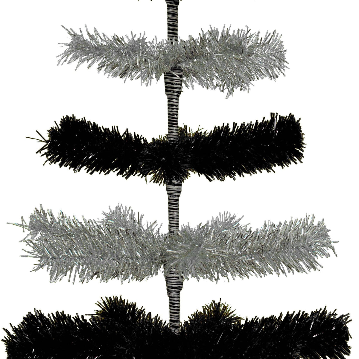 Black & Silver Layered Tinsel Christmas Trees! Decorate for the holidays with a Shiny Black and Metallic Silver retro-style Christmas Tree. On sale now at leedisplay.com