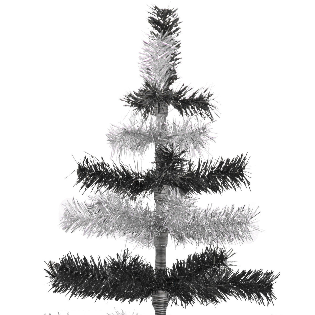 Black & Silver Layered Tinsel Christmas Trees!    Decorate for the holidays with a Shiny Black and Metallic Silver retro-style Christmas Tree.  On sale now at leedisplay.com