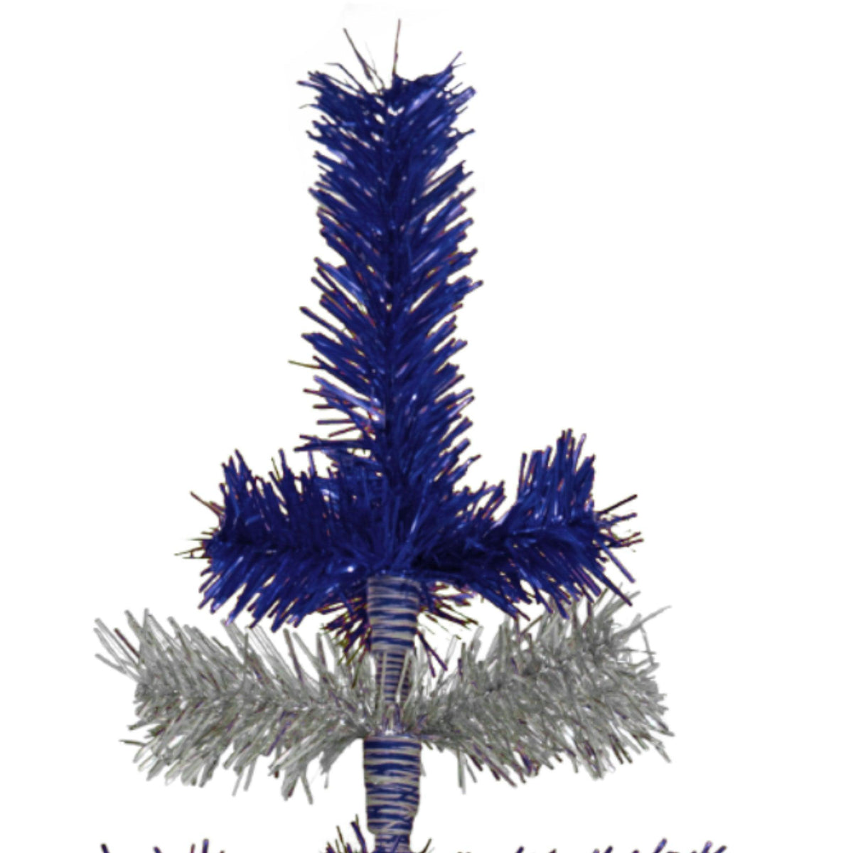 Metallic Blue and Shiny Silver Layered Tinsel Christmas Trees!    Decorate for the holidays with a Silver and Blue retro-style Christmas Tree.  Shop now at leedisplay.com