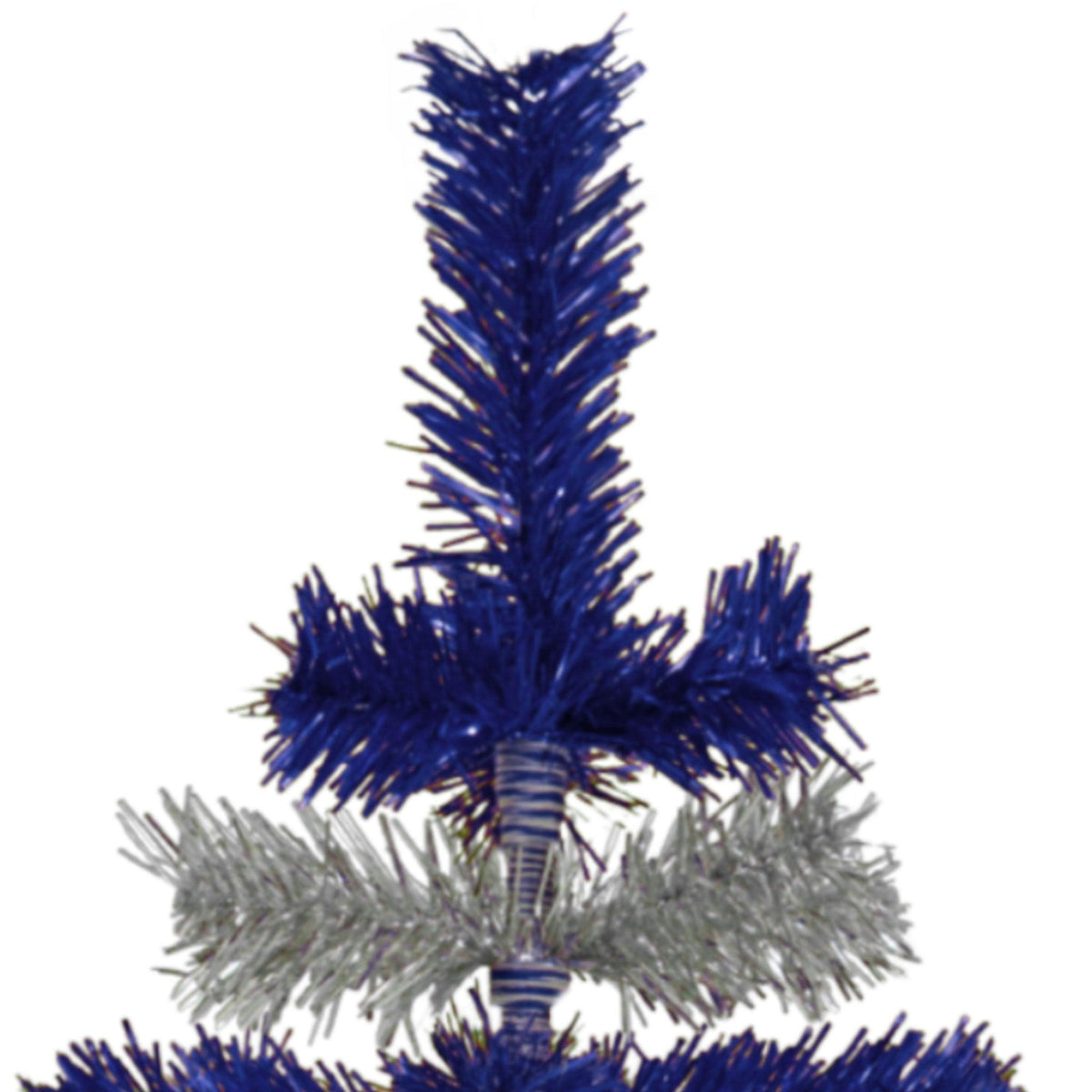 Metallic Blue and Shiny Silver Layered Tinsel Christmas Trees!    Decorate for the holidays with a Silver and Blue retro-style Christmas Tree.  Shop now at leedisplay.com