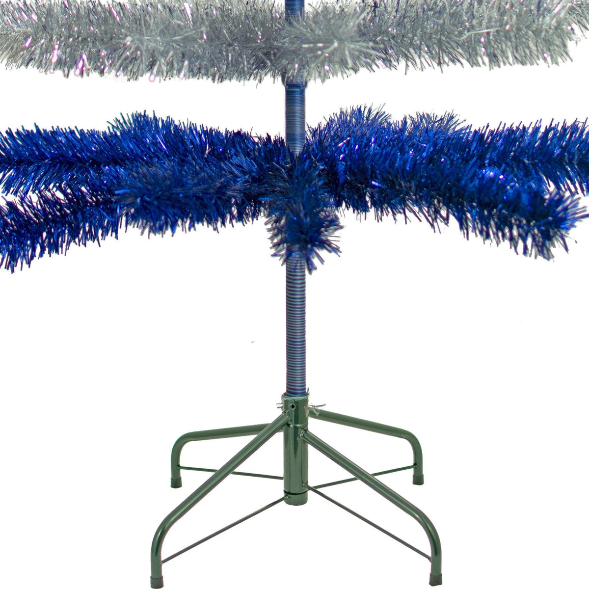 Metallic Blue and Shiny Silver Layered Tinsel Christmas Trees!    Decorate for the holidays with a Silver and Blue retro-style Christmas Tree.  Shop now at leedisplay.com