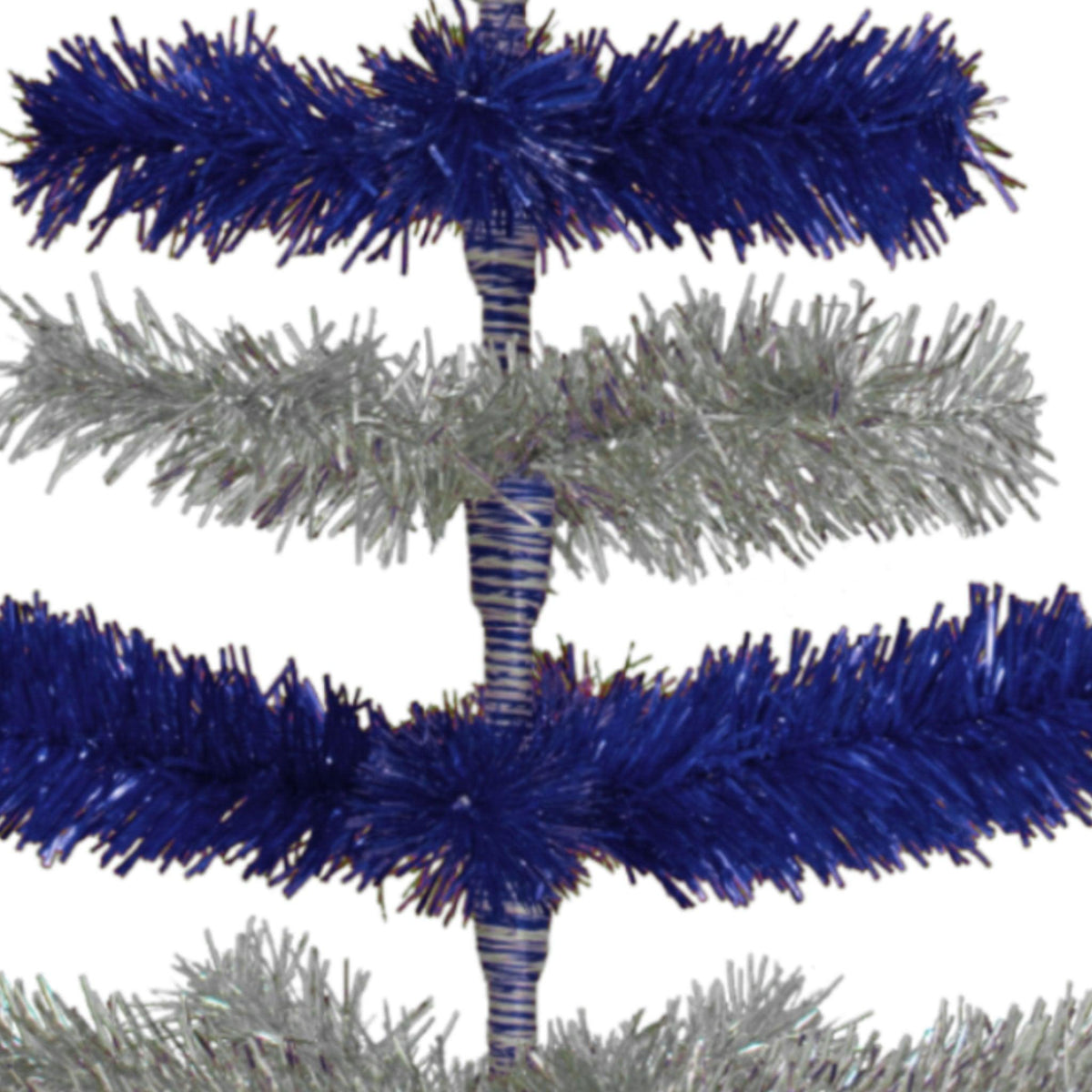 Metallic Blue and Shiny Silver Layered Tinsel Christmas Trees!    Decorate for the holidays with a Silver and Blue retro-style Christmas Tree.  Shop now at leedisplay.com