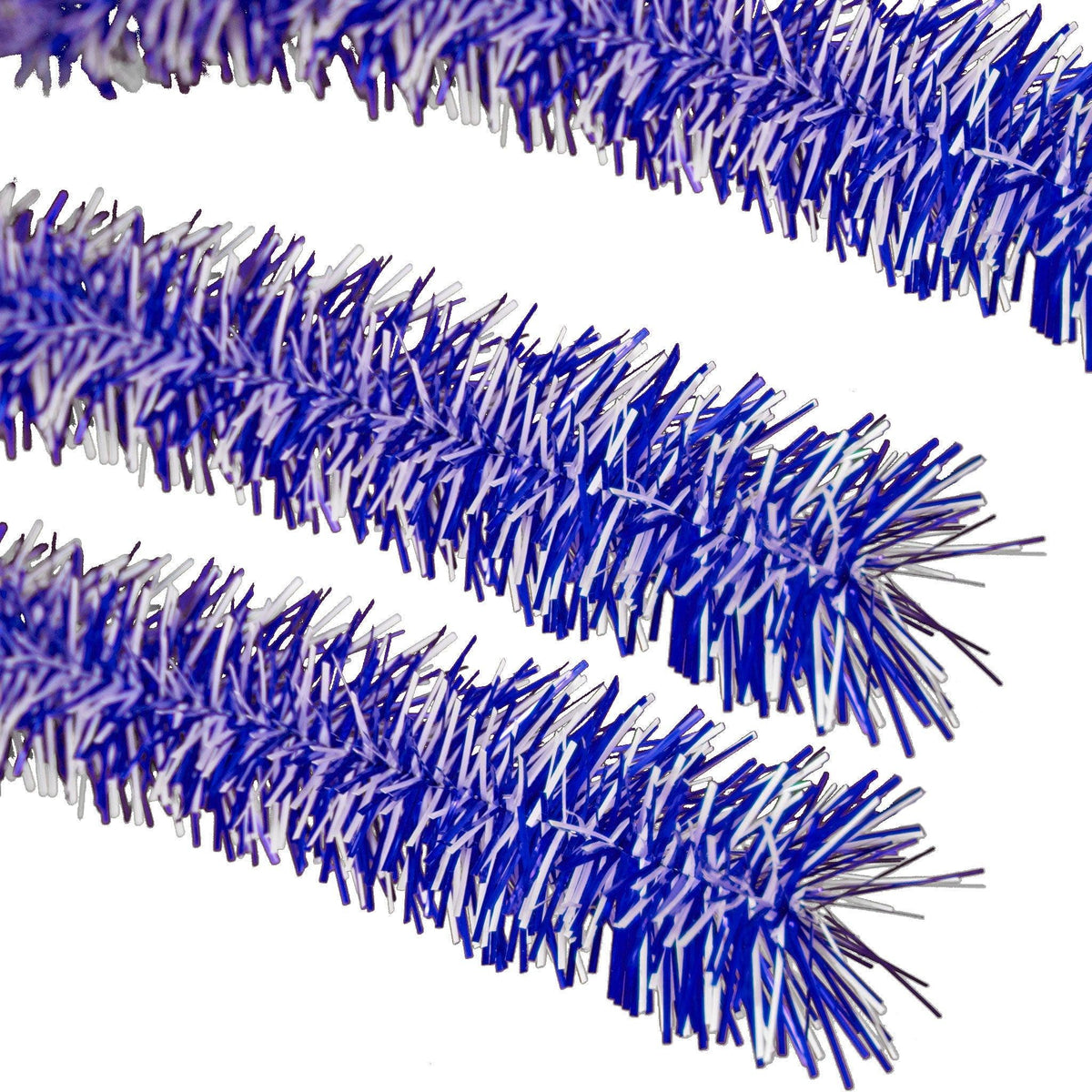 Lee Display's brand new 25ft Shiny Metallic Blue & White Tinsel Garlands and Fringe Embellishments on sale at leedisplay.com