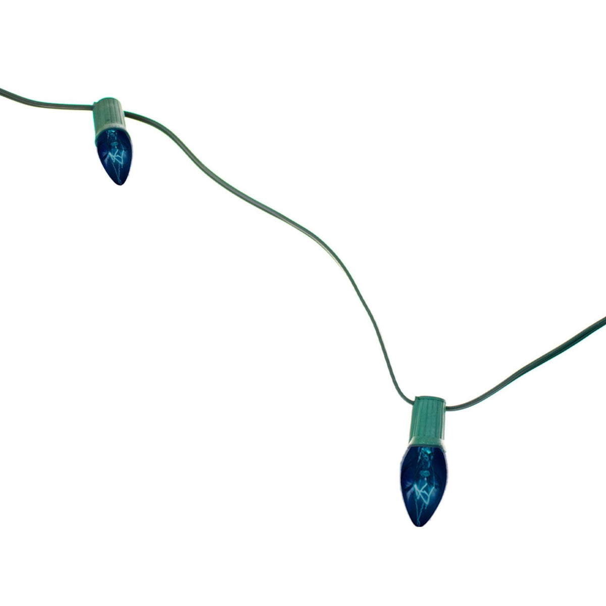 25FT Blue Outdoor String Lighting Set!    Choose between Twinkling Bulbs and Steady Burning Bulbs, White Wire or Green Wire Cords, C7 & C9 Size available.  On sale at leedisplay.com