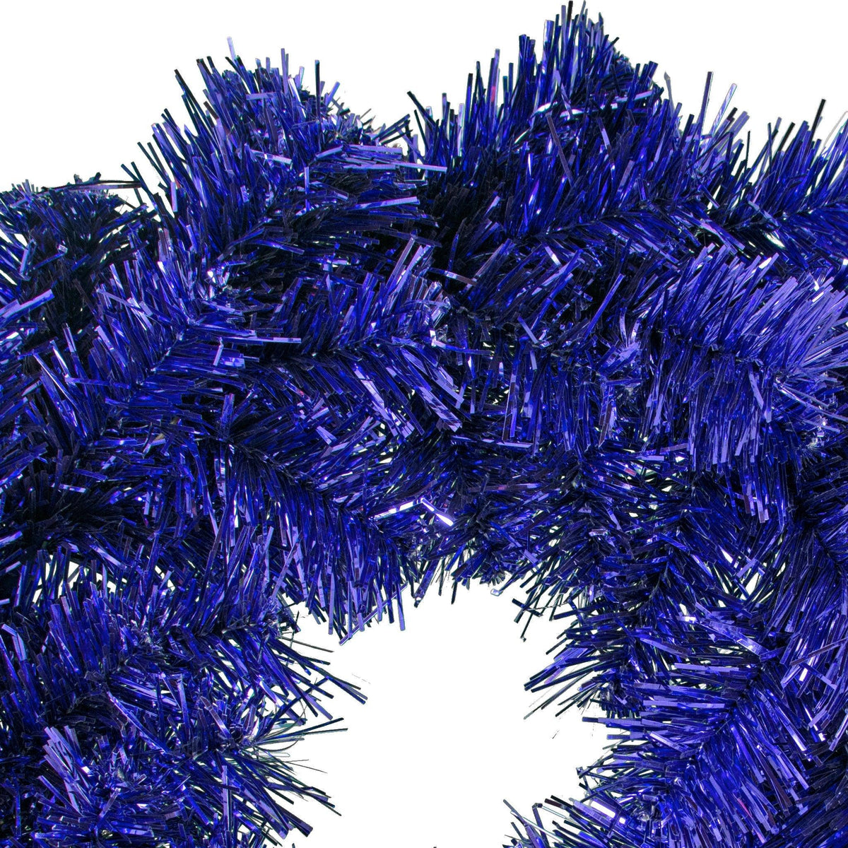 18IN Shiny Blue Tinsel Christmas Wreaths! Decorative 18in Diameter door hanging wreaths made by Lee Display.