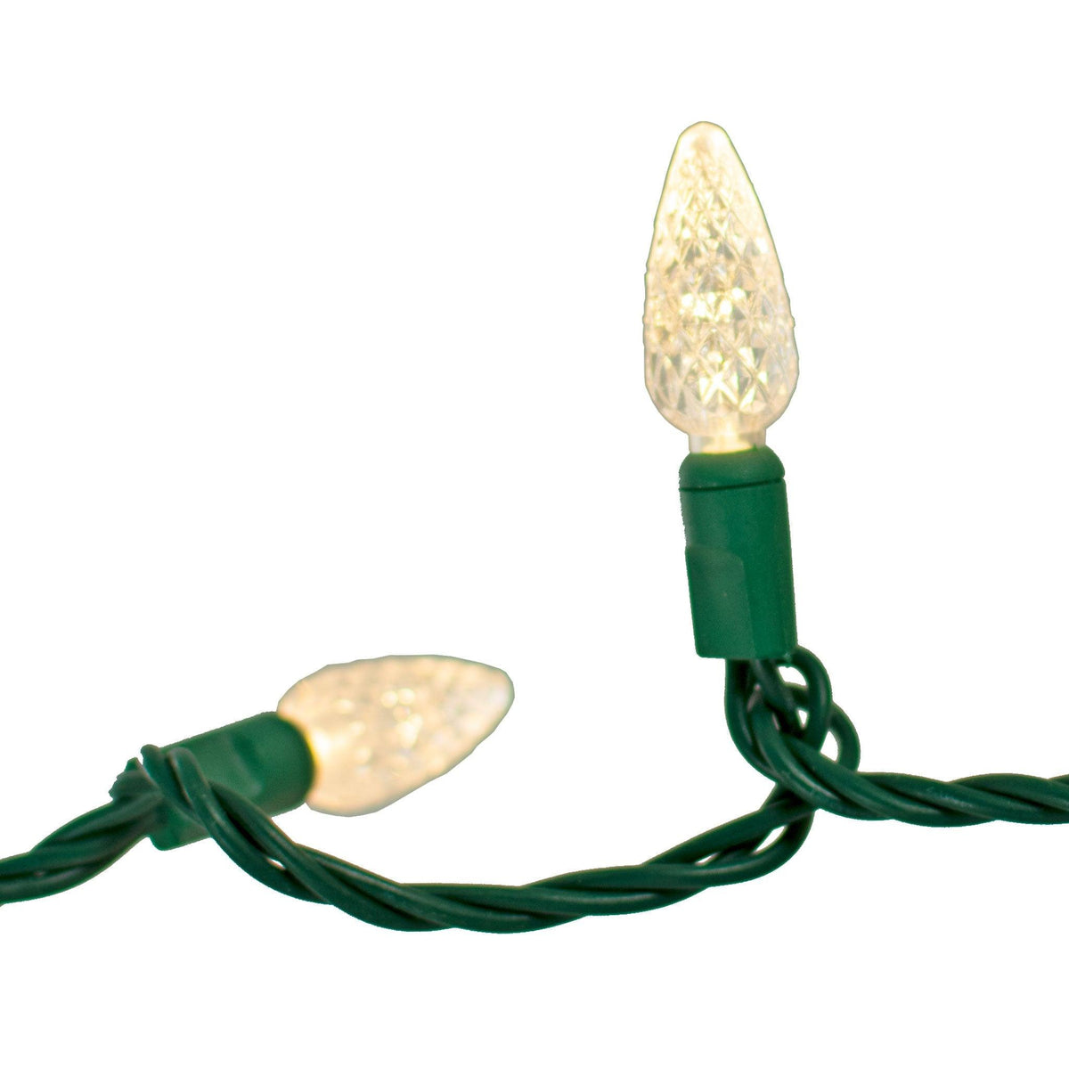 Purchase a brand new set of Lee Display's C6 LED Clear Warm White Christmas String Lights with Green Wire.  Energy-efficient lighting for outdoor use