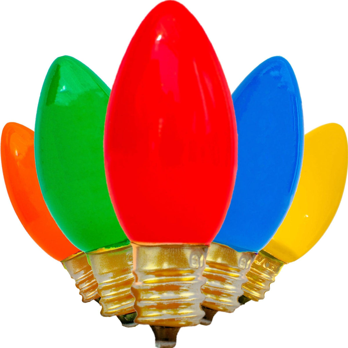 Lee Display's classic C-7 & C-9 Ceramic Multi-Color Christmas Lights are sold in boxes of 25 Bulbs