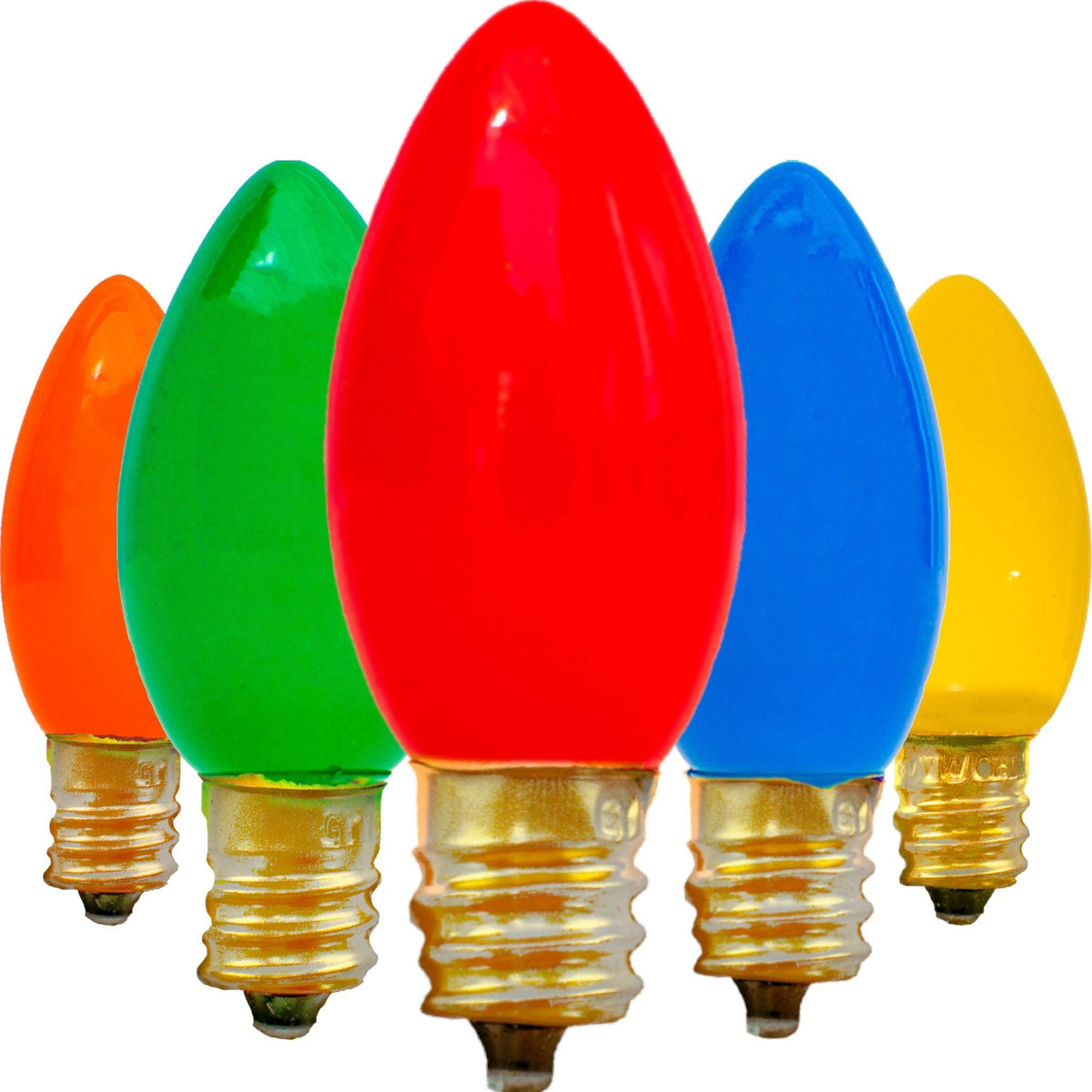 Lee Display's classic C-7 & C-9 Ceramic Multi-Color Christmas Lights are sold in boxes of 25 Bulbs