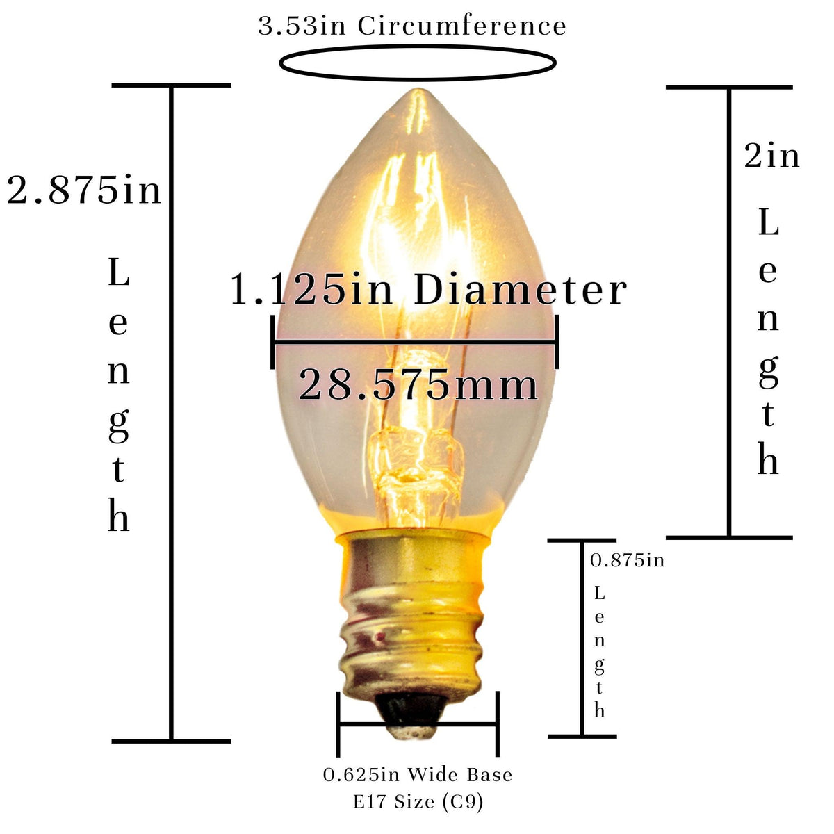 C-7 & C-9 Clear Christmas Light Bulbs.  Replace your old bulbs with a set of brand new Candelabra Lights.  On sale at leedisplay.com