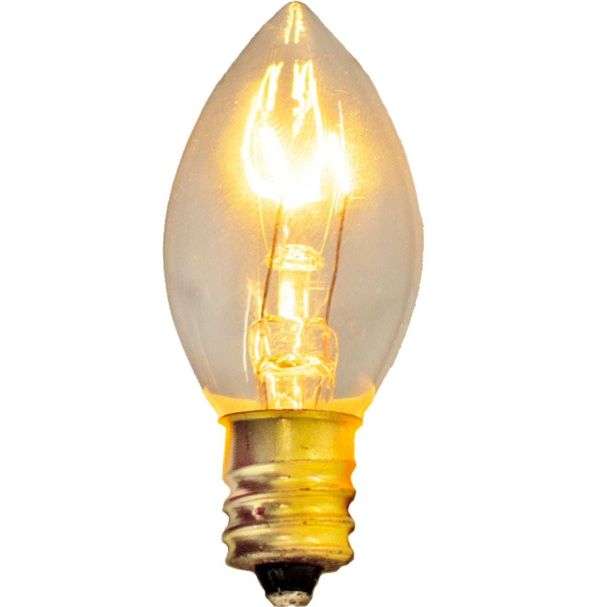 C-7 & C-9 Clear Christmas Light Bulbs.  Replace your old bulbs with a set of brand new Candelabra Lights.  On sale at leedisplay.com