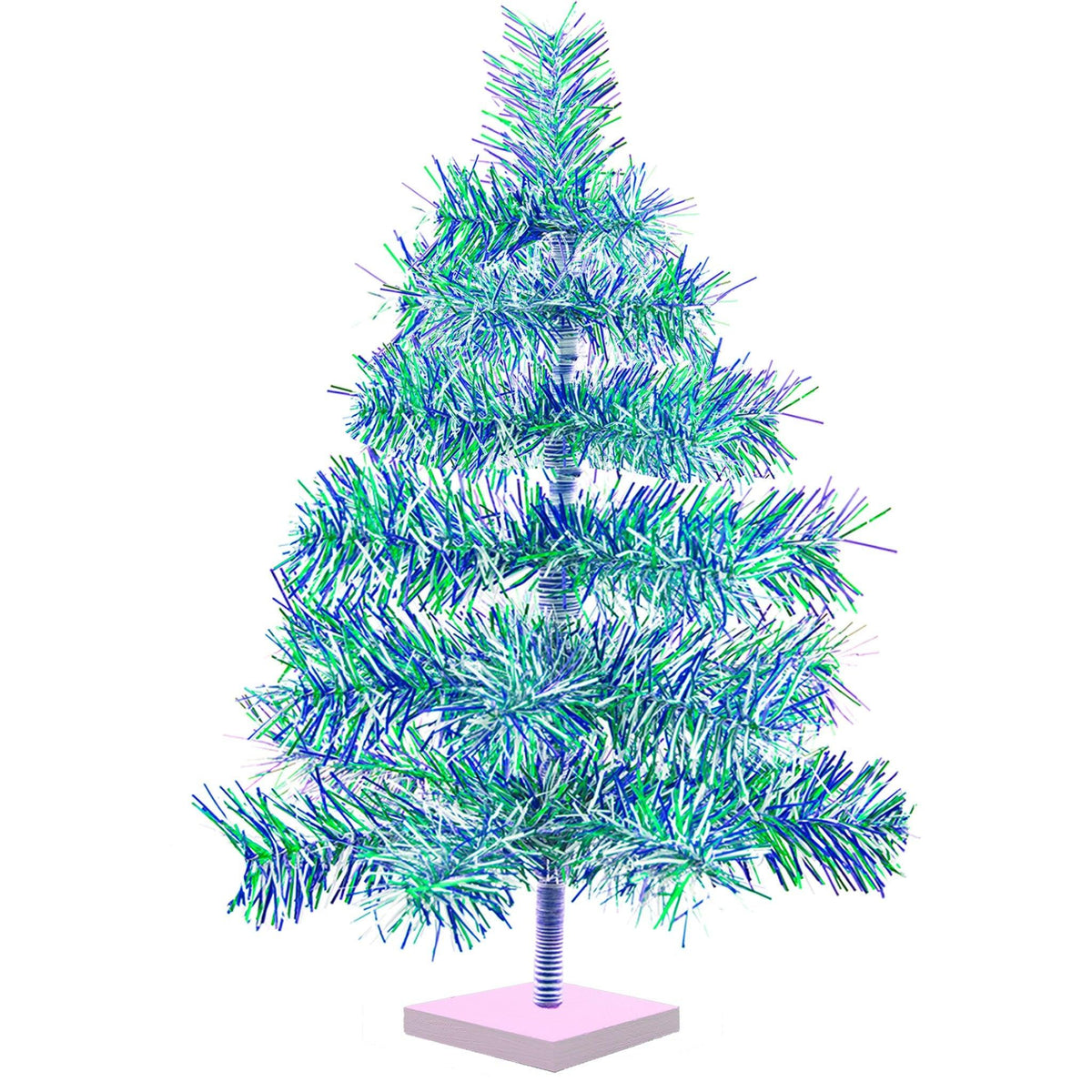 Earth Day-themed Multicolor Christmas Trees made by hand in the USA!  Decorate your holidays with a classic Tinsel Christmas Tree on sale at leedisplay.com