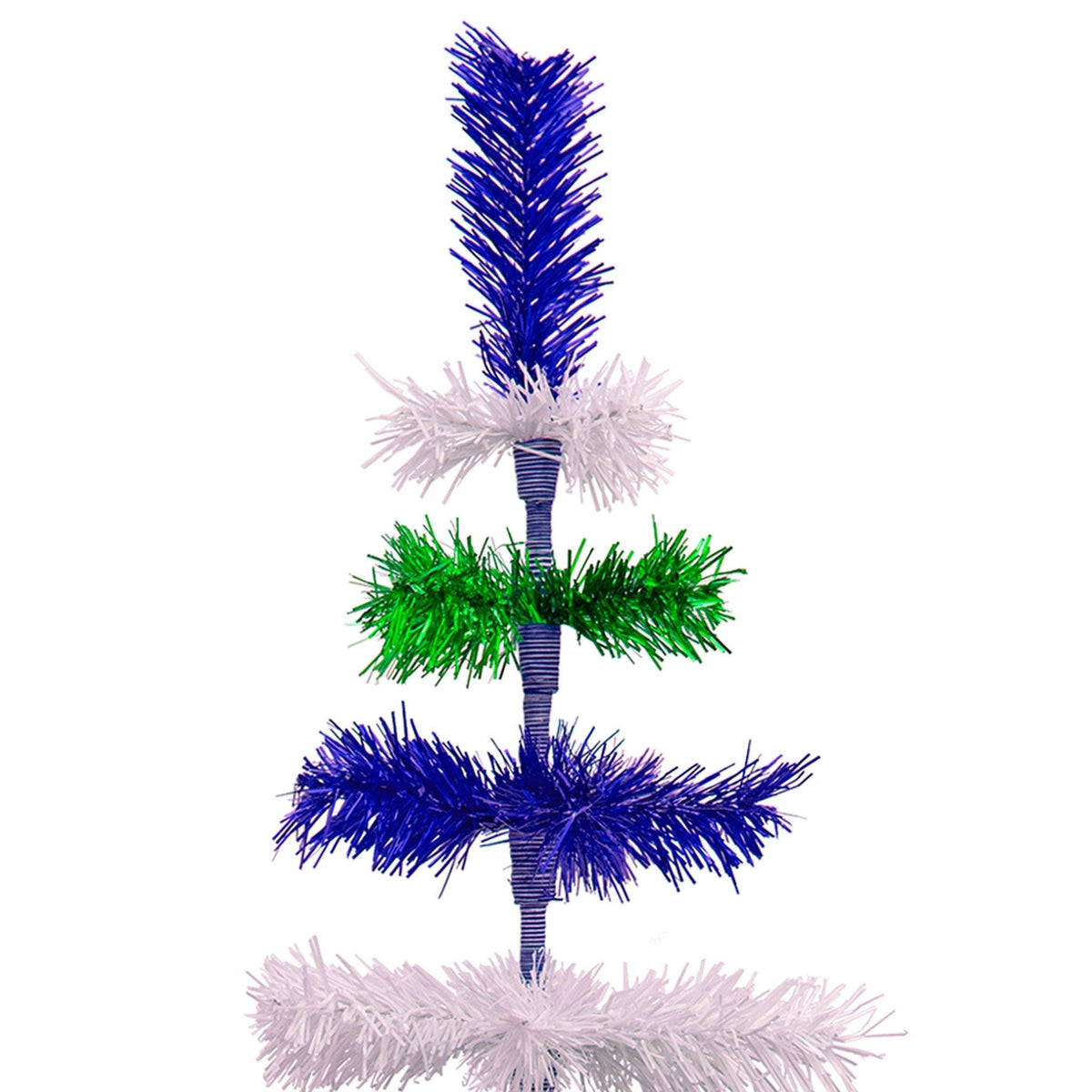 Blue, White, and Green Layered Tinsel Christmas Trees made by hand in the USA.    Decorate for the holidays with retro Earth Day-themed Trees and start creating your centerpiece on sale at leedisplay.com