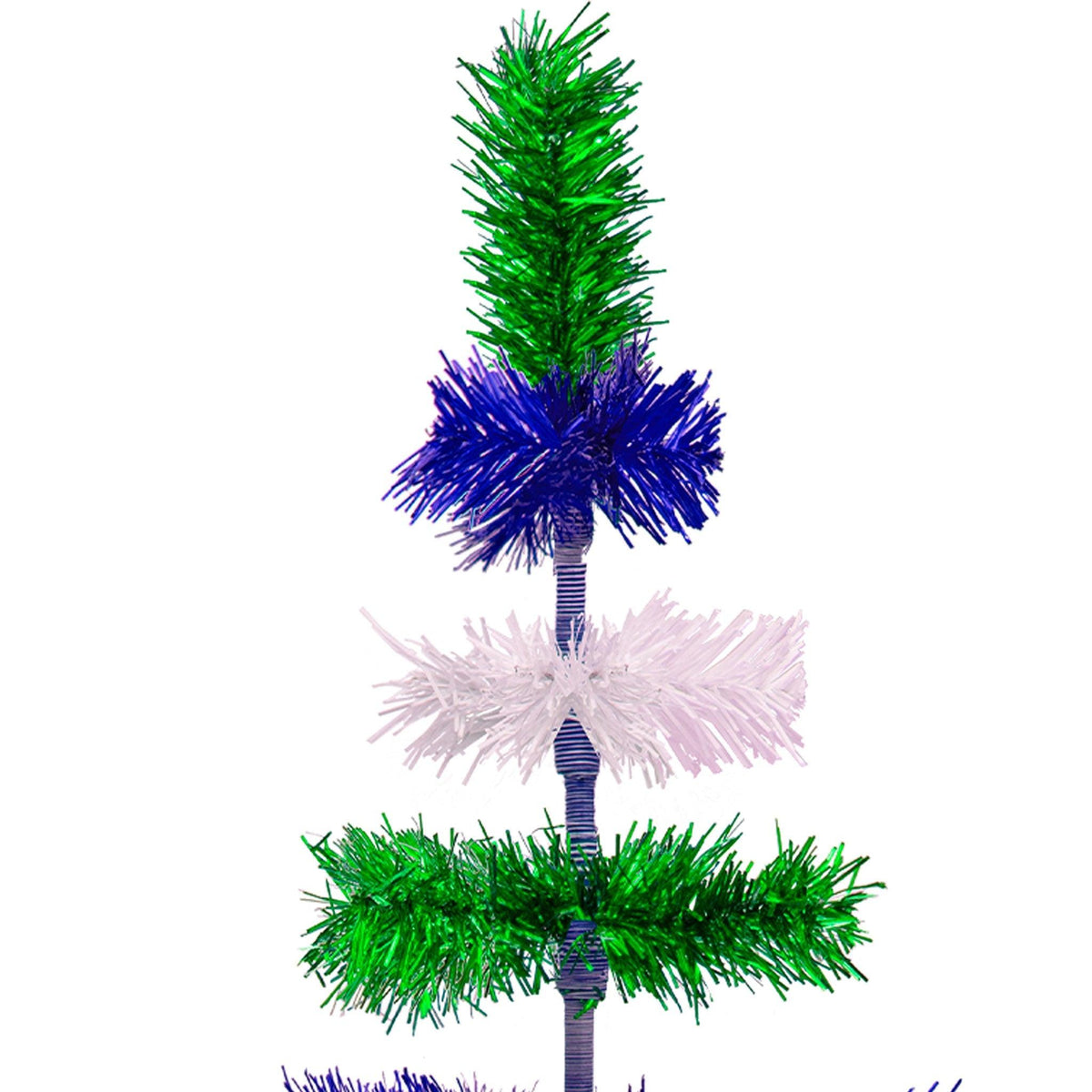 Blue, White, and Green Layered Tinsel Christmas Trees made by hand in the USA.    Decorate for the holidays with retro Earth Day-themed Trees and start creating your centerpiece on sale at leedisplay.com