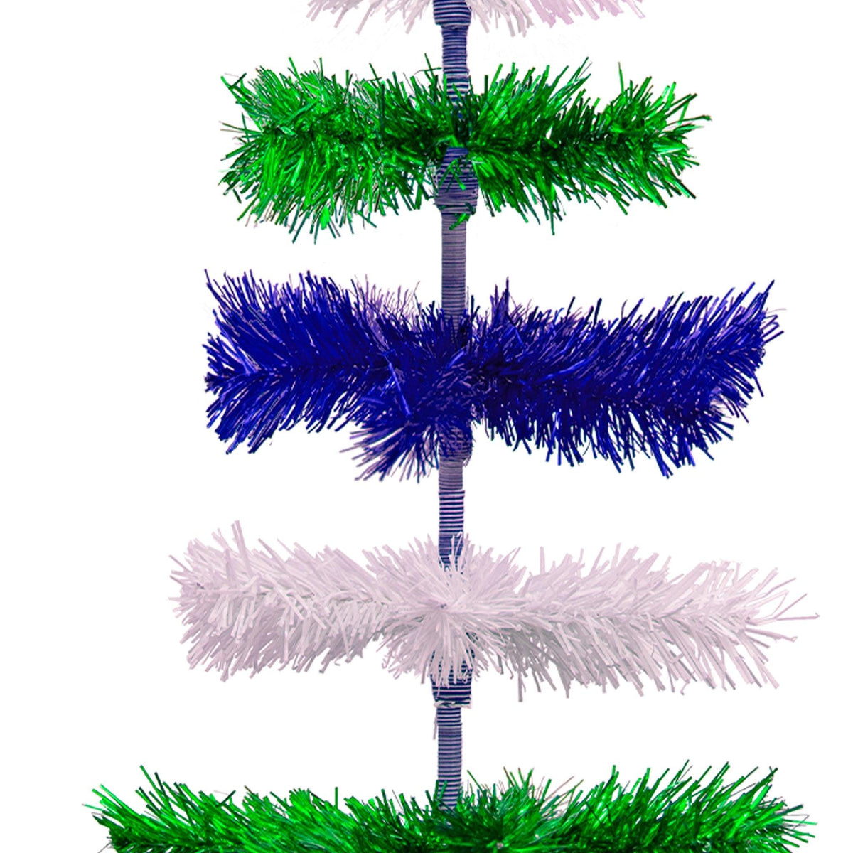 Blue, White, and Green Layered Tinsel Christmas Trees made by hand in the USA.    Decorate for the holidays with retro Earth Day-themed Trees and start creating your centerpiece on sale at leedisplay.com