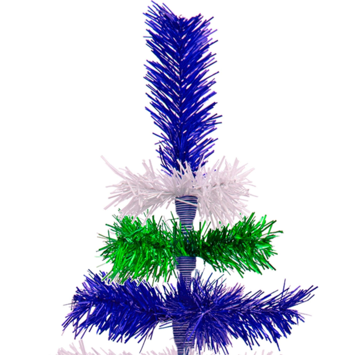 Blue, White, and Green Layered Tinsel Christmas Trees made by hand in the USA.    Decorate for the holidays with retro Earth Day-themed Trees and start creating your centerpiece on sale at leedisplay.com