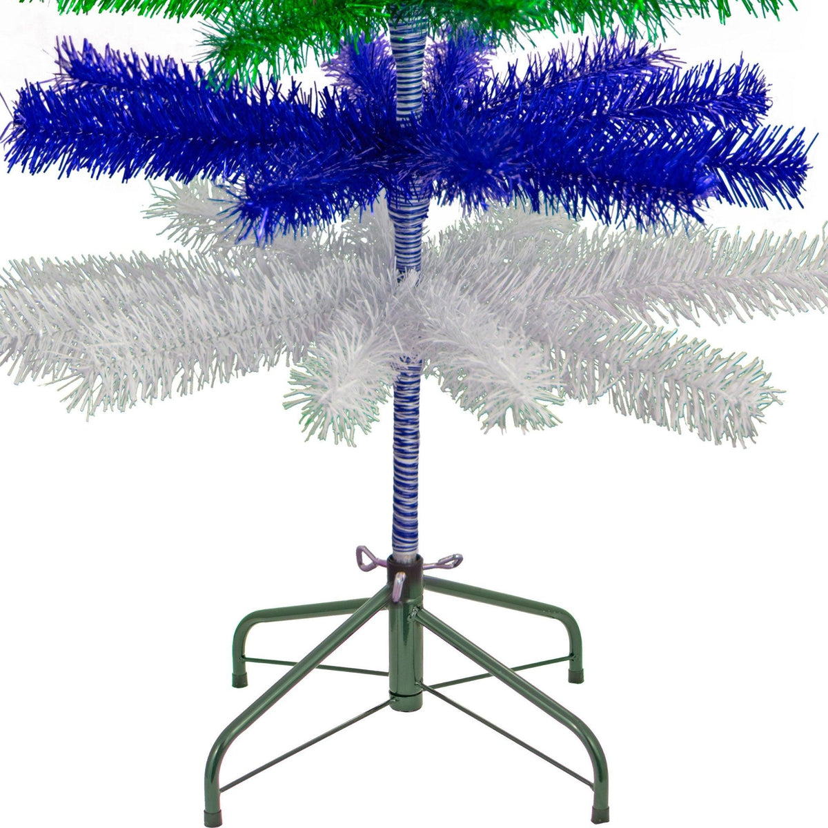 Blue, White, and Green Layered Tinsel Christmas Trees made by hand in the USA.    Decorate for the holidays with retro Earth Day-themed Trees and start creating your centerpiece on sale at leedisplay.com