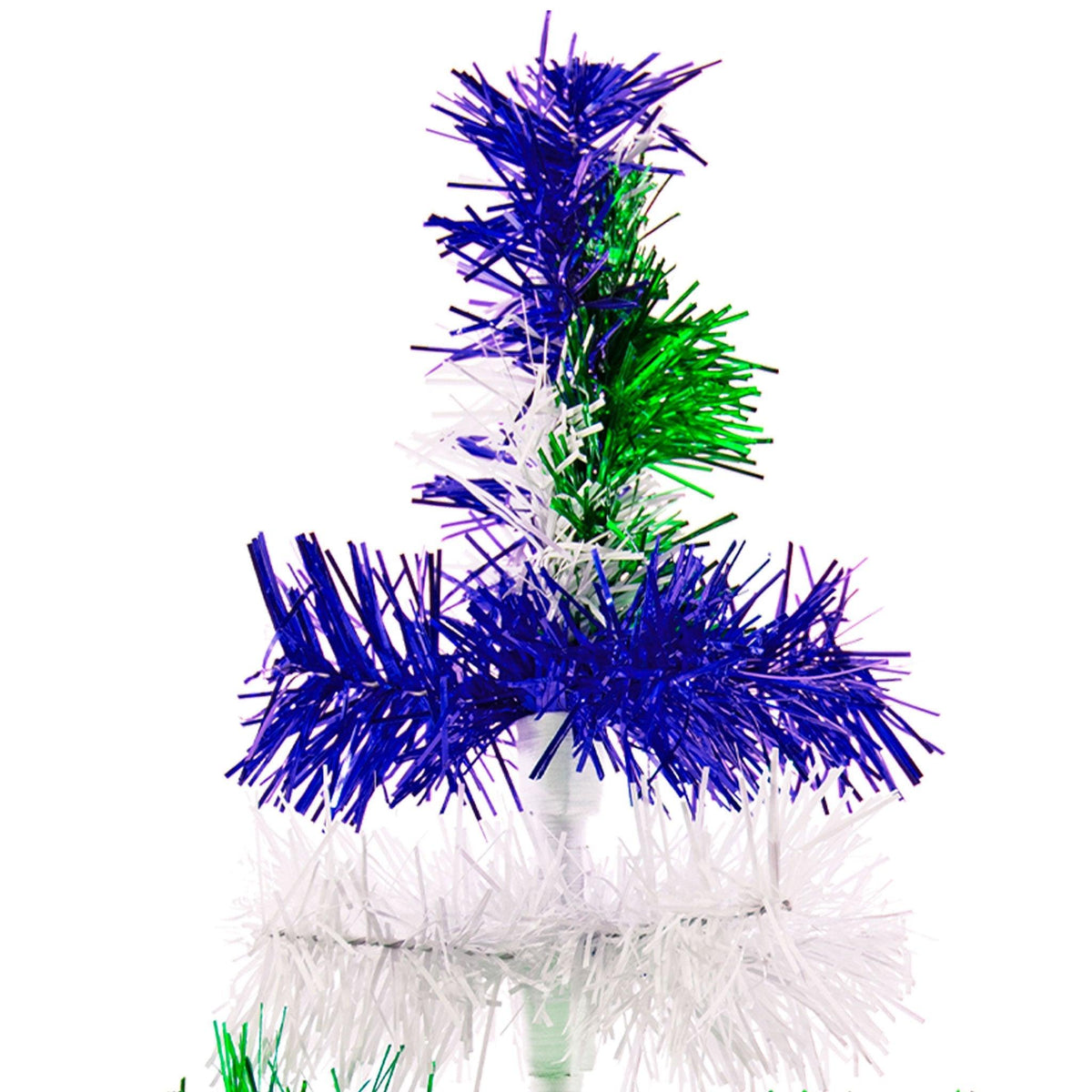 Blue, White, and Green Layered Tinsel Christmas Trees made by hand in the USA.    Decorate for the holidays with retro Earth Day-themed Trees and start creating your centerpiece on sale at leedisplay.com