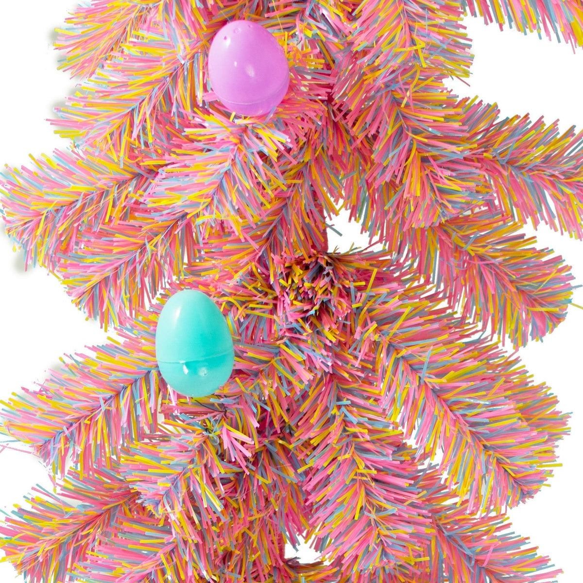 Lee Display's brand new 6ft Easter Firework Tinsel Brush Garland is made in the USA on sale now at leedisplay.com.  Easter Eggs Included!