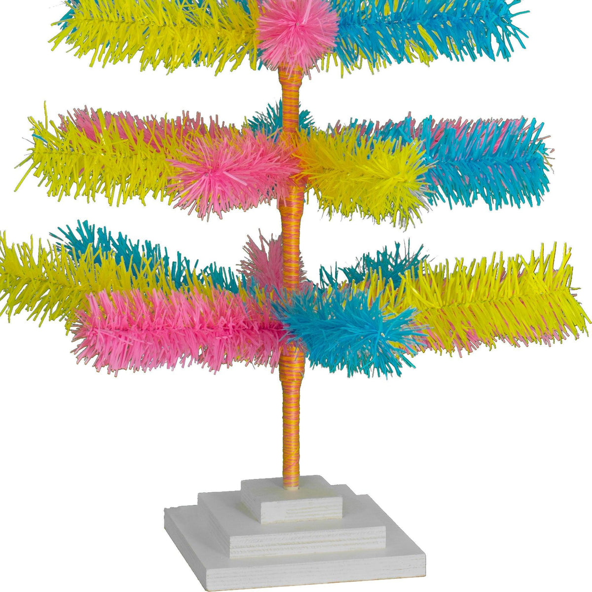 Lee Display's Original Easter-themed Mixed Tinsel Christmas Trees!    Decorate for the holidays with retro Pink, Blue, and Yellow Christmas Trees and start creating your centerpiece.  On sale now with leedisplay.com