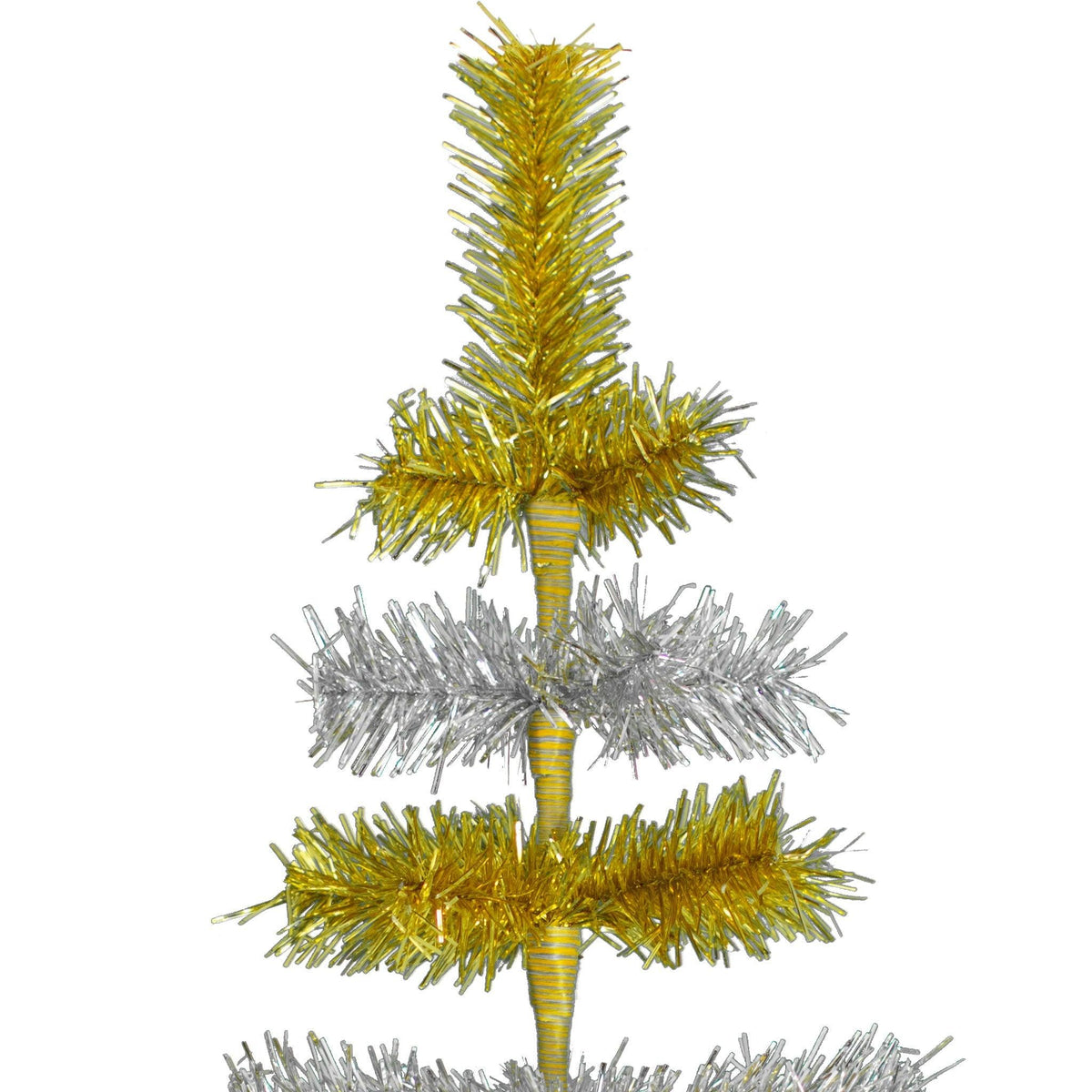 36in tall Shiny Gold and Metallic Silver Layered Tinsel Christmas Trees on sale at leedisplay.com