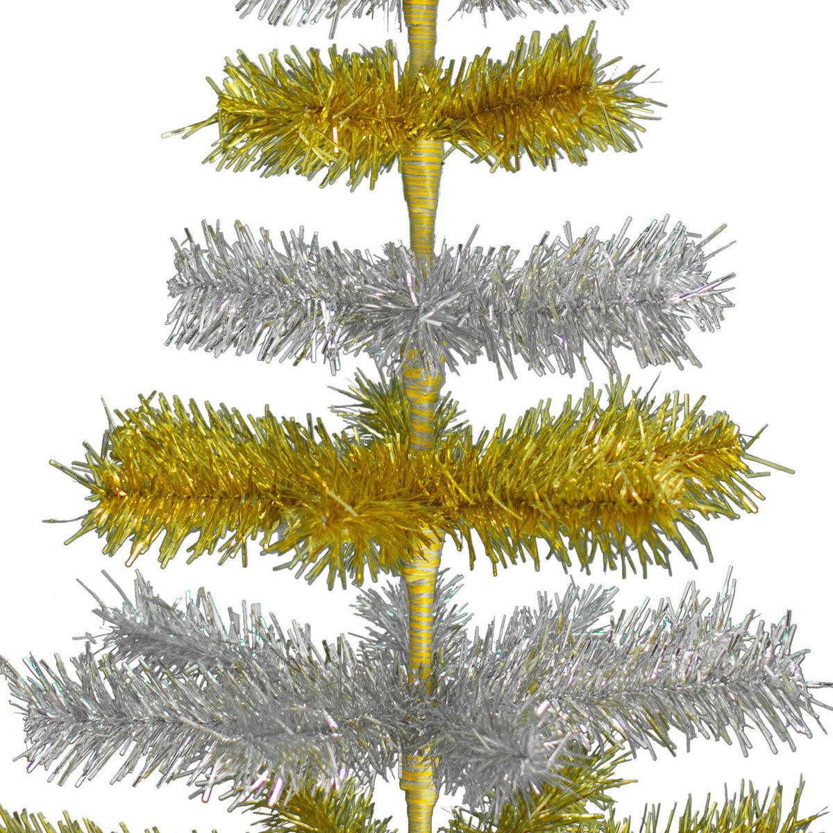 36in tall Shiny Gold and Metallic Silver Layered Tinsel Christmas Trees on sale at leedisplay.com