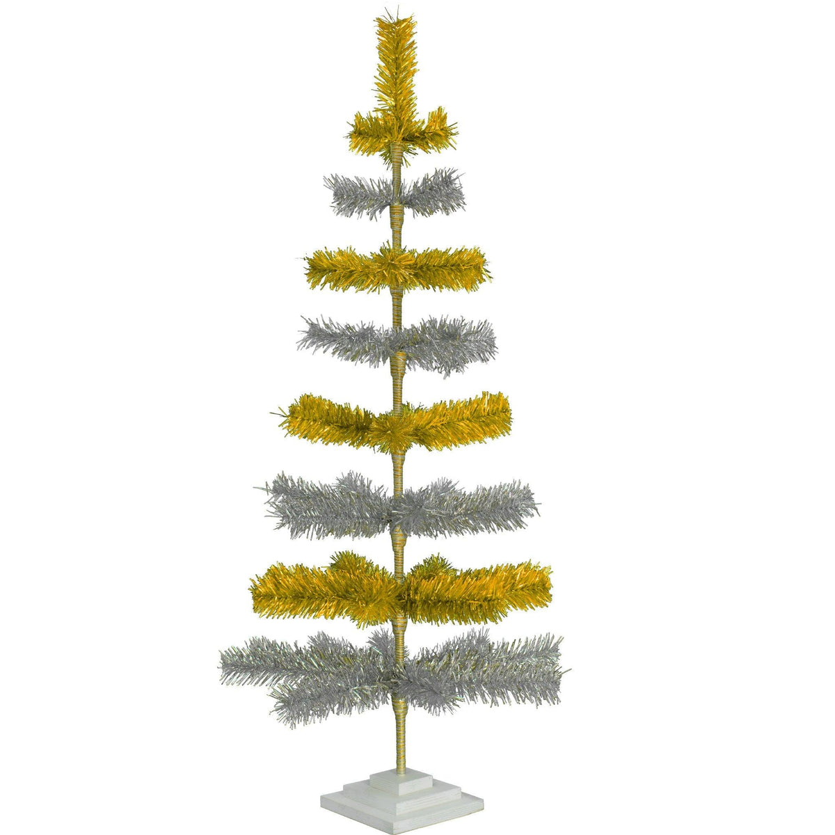 48in tall Shiny Gold and Metallic Silver Layered Tinsel Christmas Trees on sale at leedisplay.com