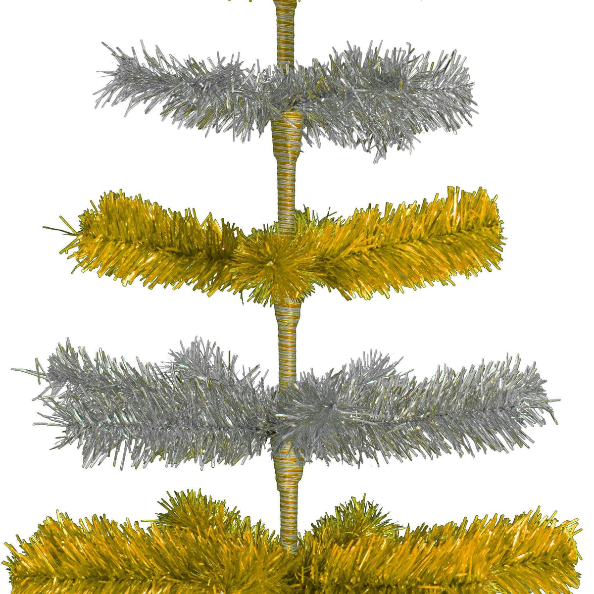 48in tall Shiny Gold and Metallic Silver Layered Tinsel Christmas Trees on sale at leedisplay.com