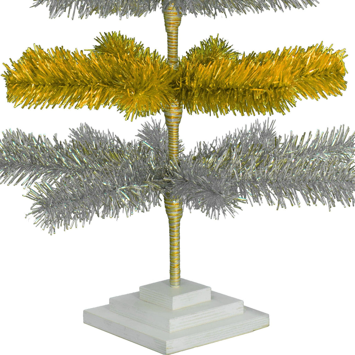 48in tall Shiny Gold and Metallic Silver Layered Tinsel Christmas Trees on sale at leedisplay.com