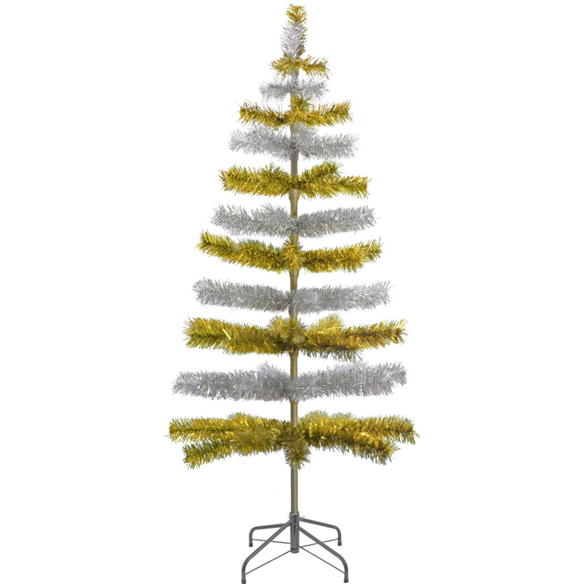 60in tall Shiny Gold and Metallic Silver Layered Tinsel Christmas Trees on sale at leedisplay.com