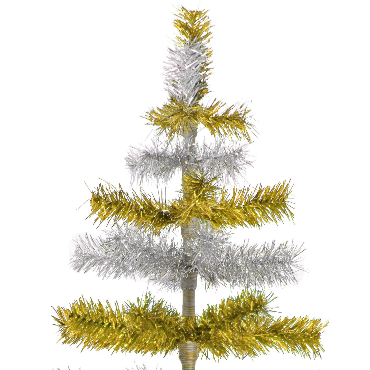 60in tall Shiny Gold and Metallic Silver Layered Tinsel Christmas Trees on sale at leedisplay.com