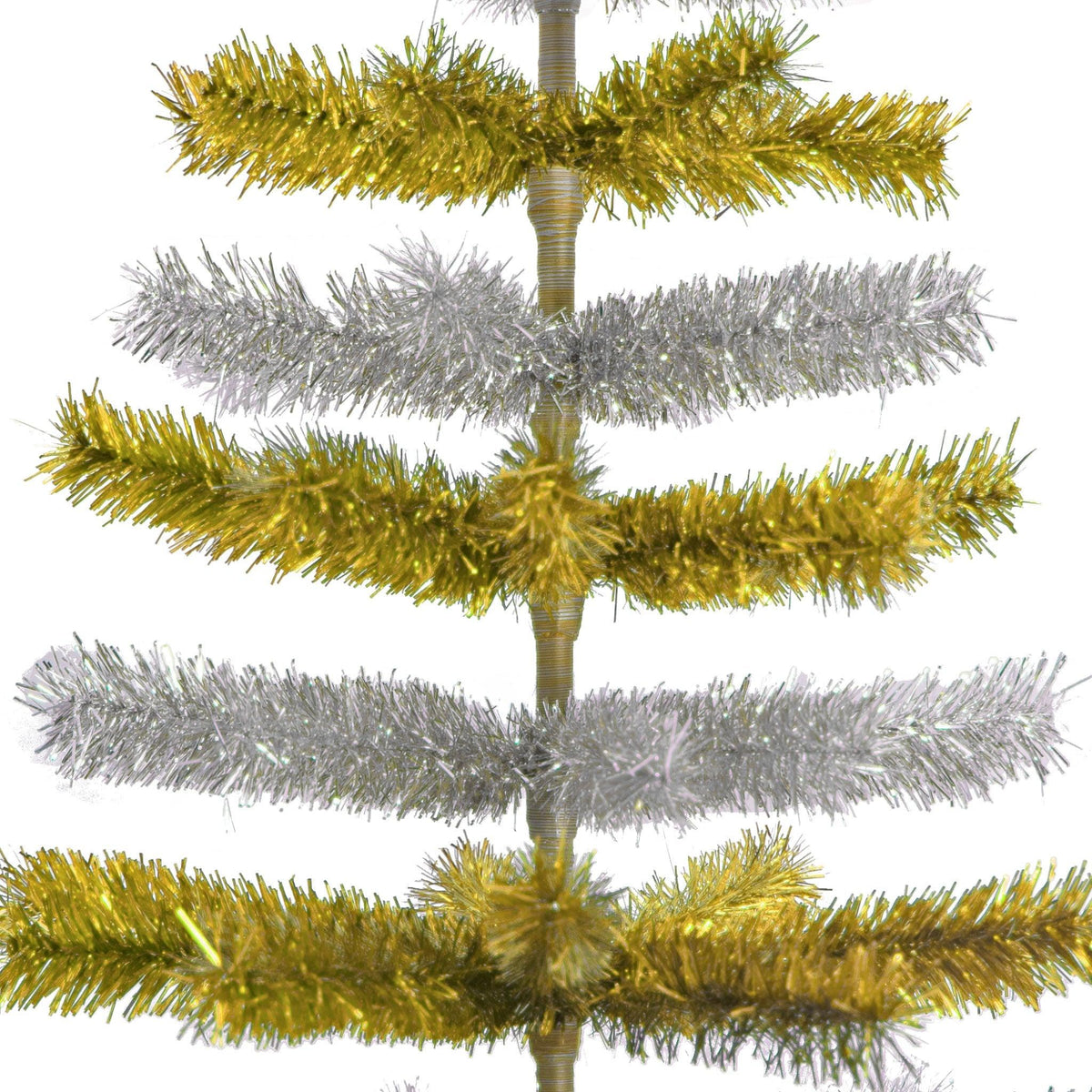 60in tall Shiny Gold and Metallic Silver Layered Tinsel Christmas Trees on sale at leedisplay.com