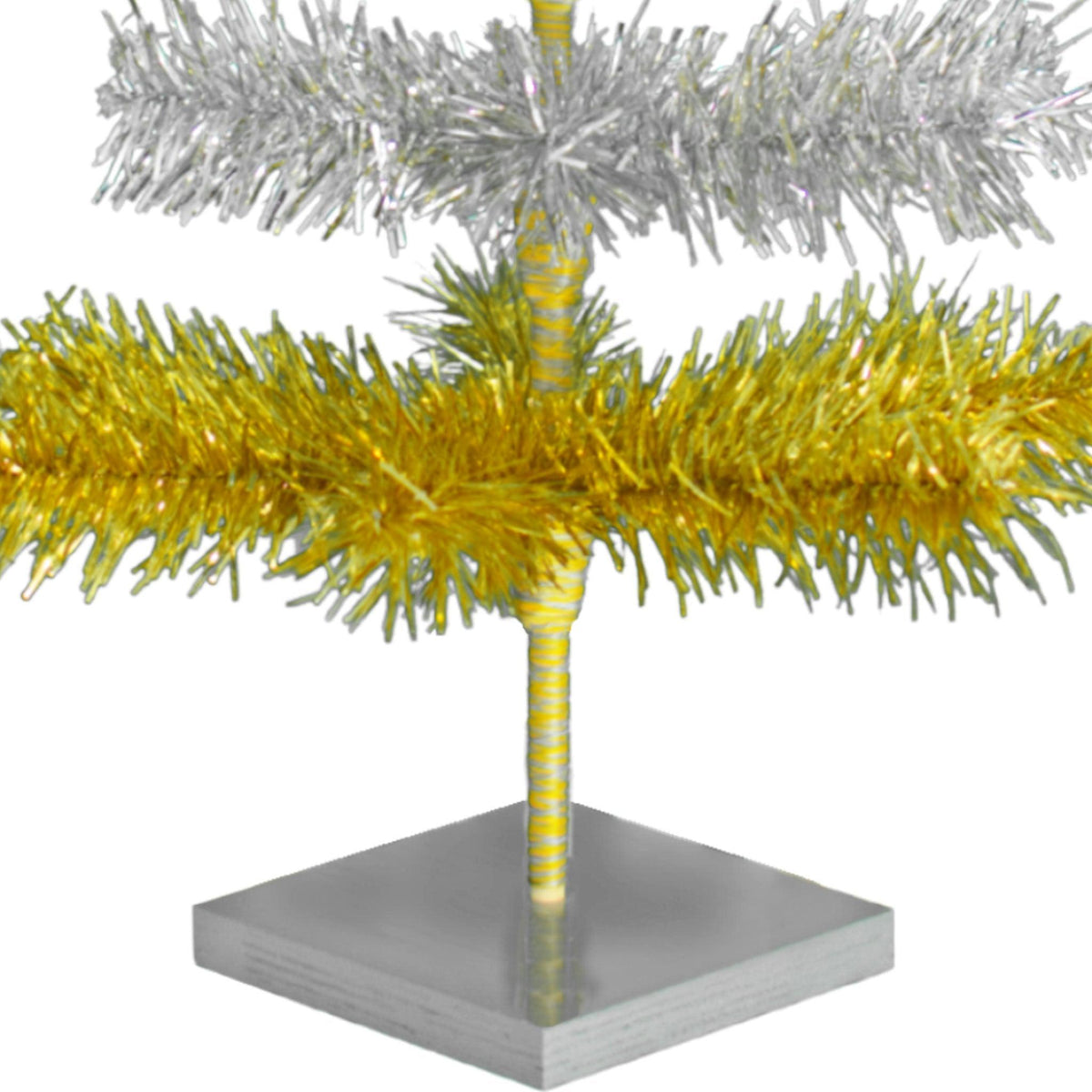 18in tall Shiny Gold and Metallic Silver Layered Tinsel Christmas Trees on sale at leedisplay.com