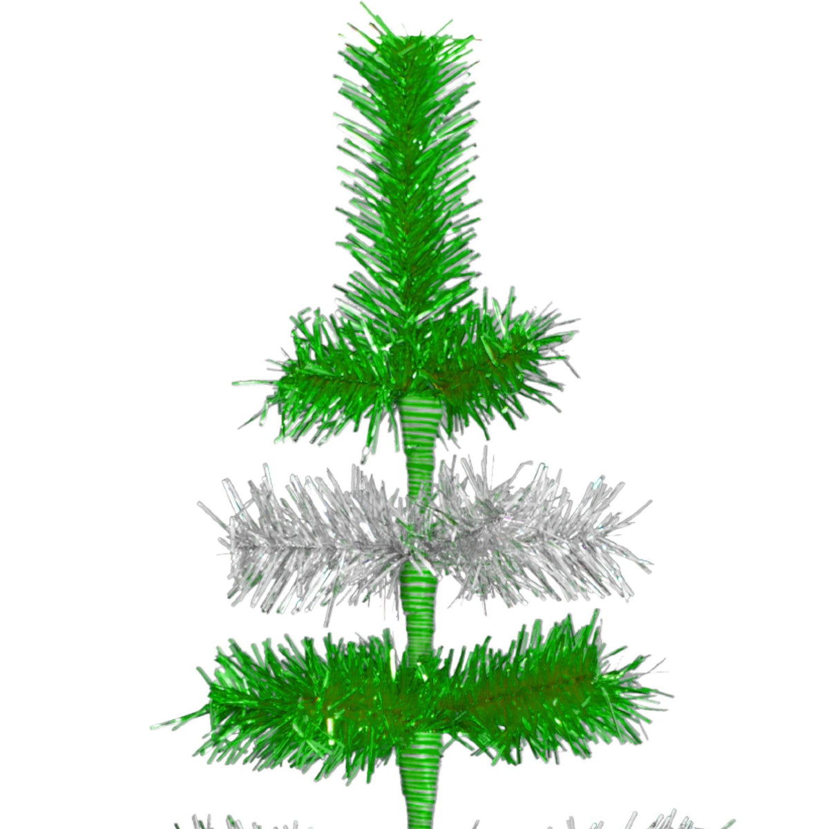 Shiny Green and Metallic Silver Layered Tinsel Christmas Trees on sale at leedisplay.com