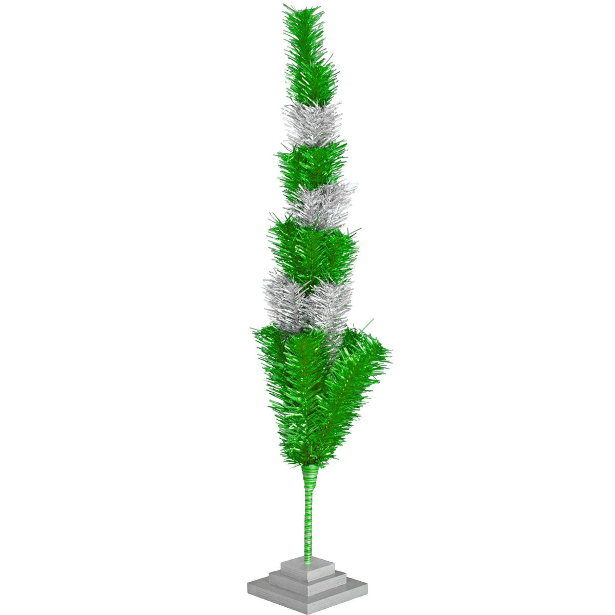 Shiny Green and Metallic Silver Layered Tinsel Christmas Trees on sale at leedisplay.com