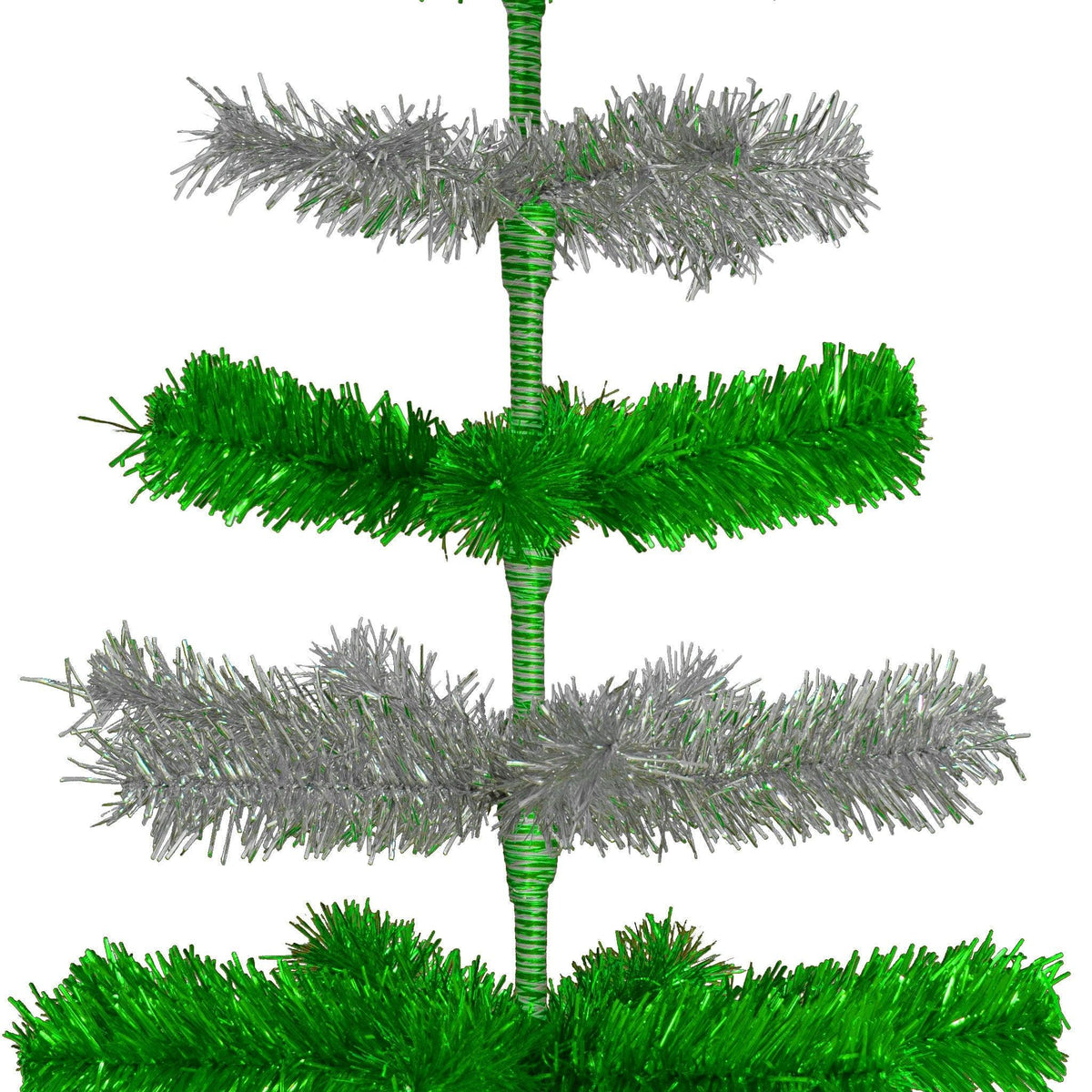 48in Tall Shiny Green and Metallic Silver Layered Tinsel Christmas Trees on sale at leedisplay.com