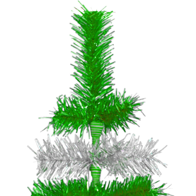 Shiny Green and Metallic Silver Layered Tinsel Christmas Trees on sale at leedisplay.com