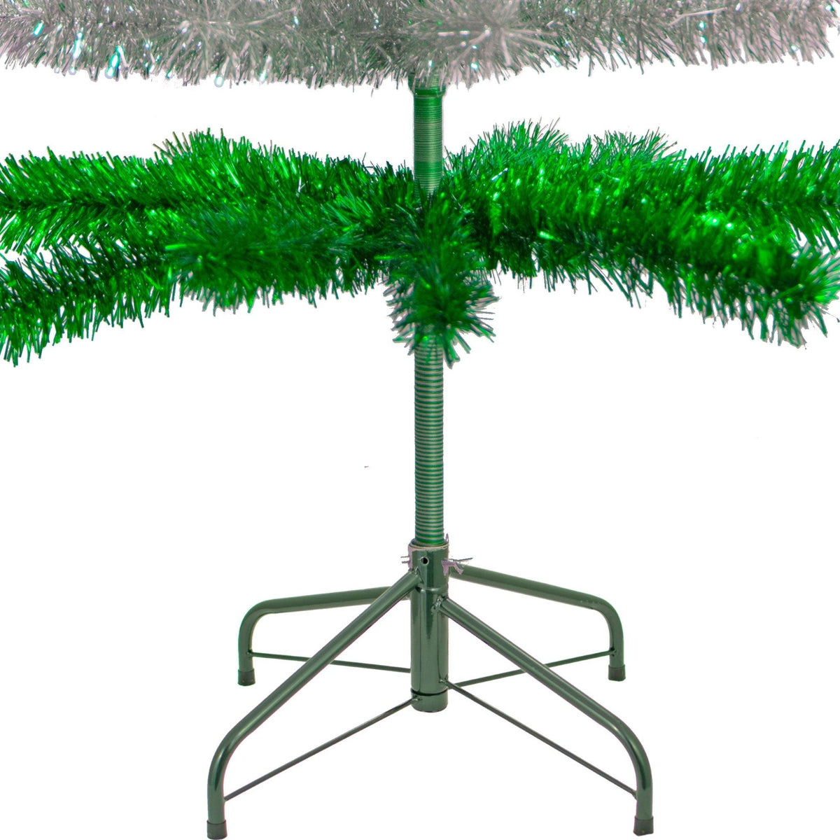 Shiny Green and Metallic Silver Layered Tinsel Christmas Trees on sale at leedisplay.com