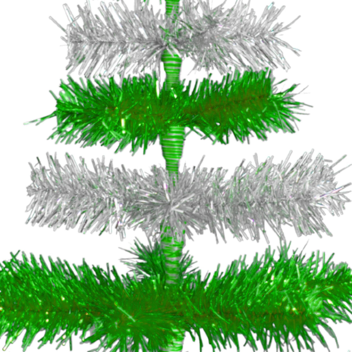 Shiny Green and Metallic Silver Layered Tinsel Christmas Trees on sale at leedisplay.com