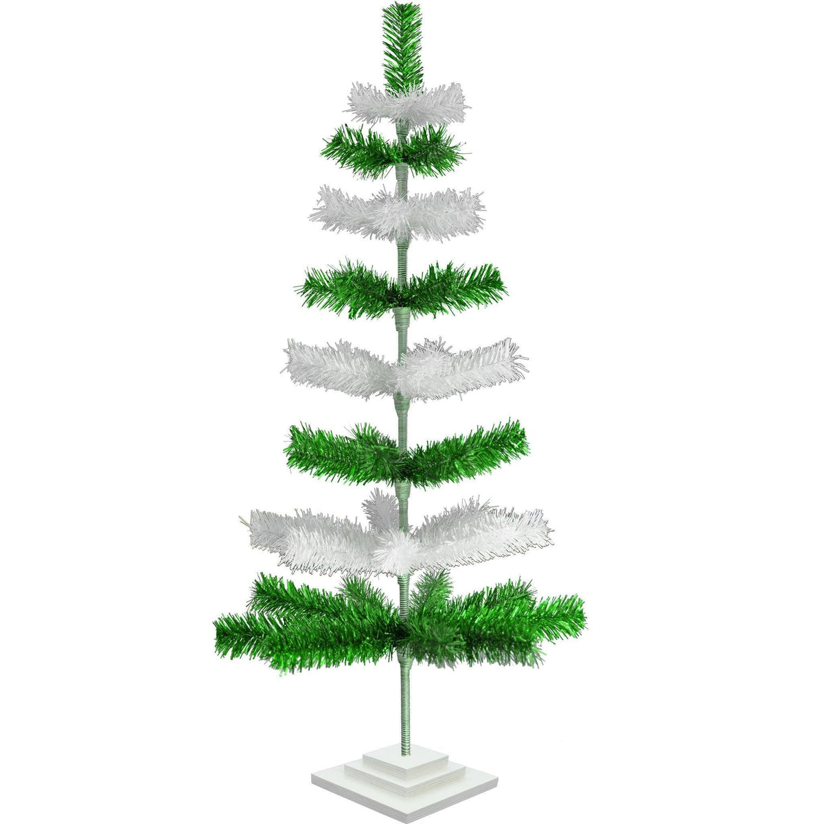 Green & White Layered Tinsel Christmas Trees on sale at leedisplay.com