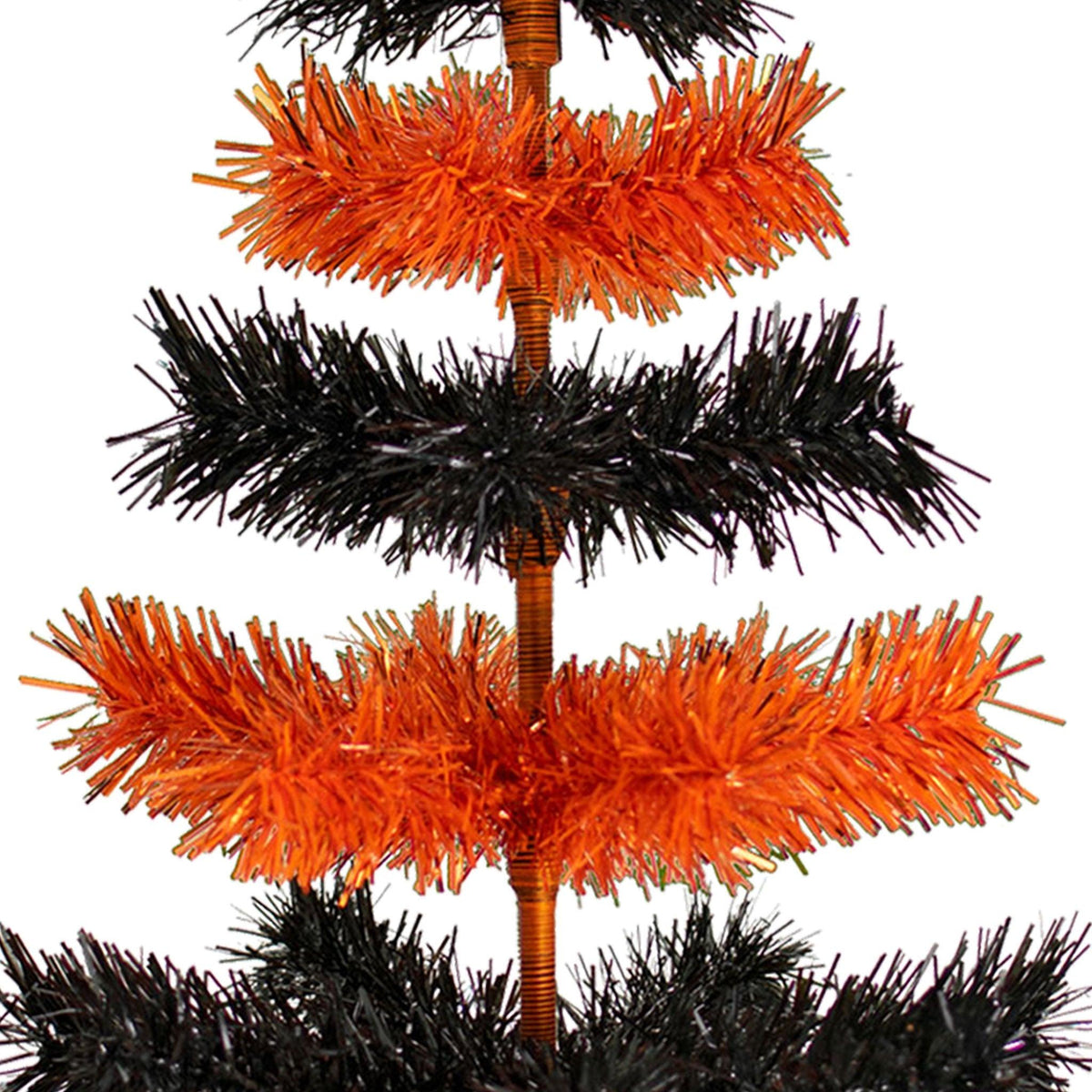 Halloween-themed Orange and Black Layered Tinsel Christmas Trees on sale at leedisplay.com