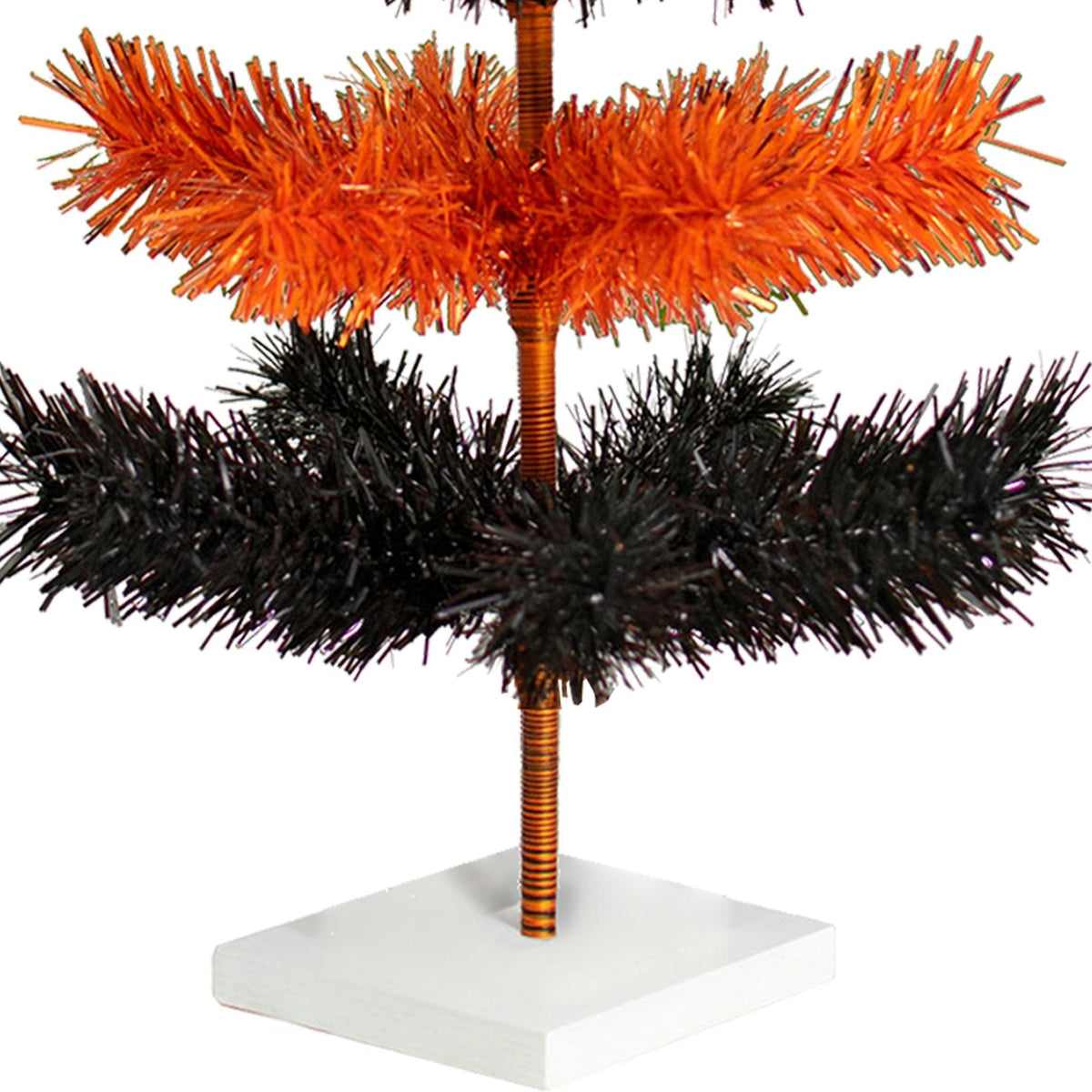 Halloween-themed Orange and Black Layered Tinsel Christmas Trees on sale at leedisplay.com