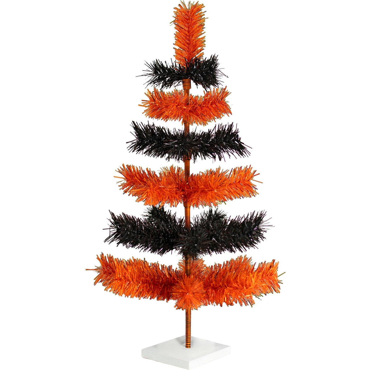 Halloween-themed Orange and Black Layered Tinsel Christmas Trees on sale at leedisplay.com